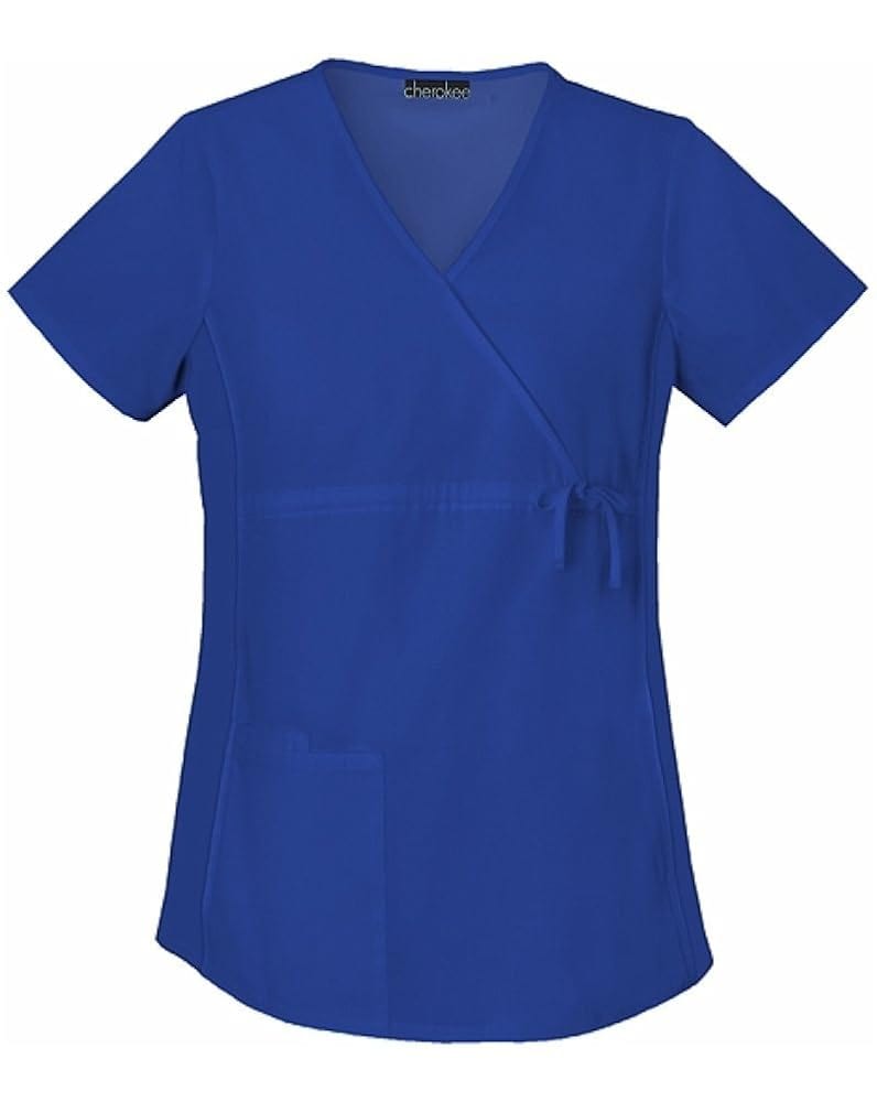 Cherokee Flexibles 2892 Scrubs Top Maternity Mock Wrap Knit Panel Galaxy Blue