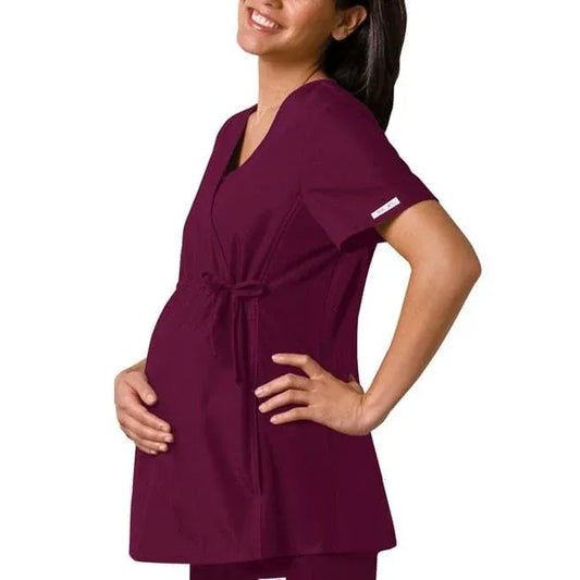 Cherokee Scrubs Top Cherokee Flexibles 2892 Scrubs Top Maternity Mock Wrap Knit Panel Wine