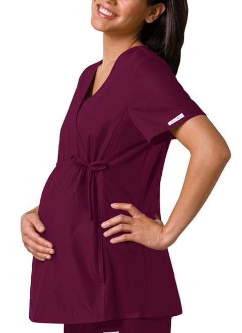 Cherokee Scrubs Top Cherokee Flexibles 2892 Scrubs Top Maternity Mock Wrap Knit Panel Wine