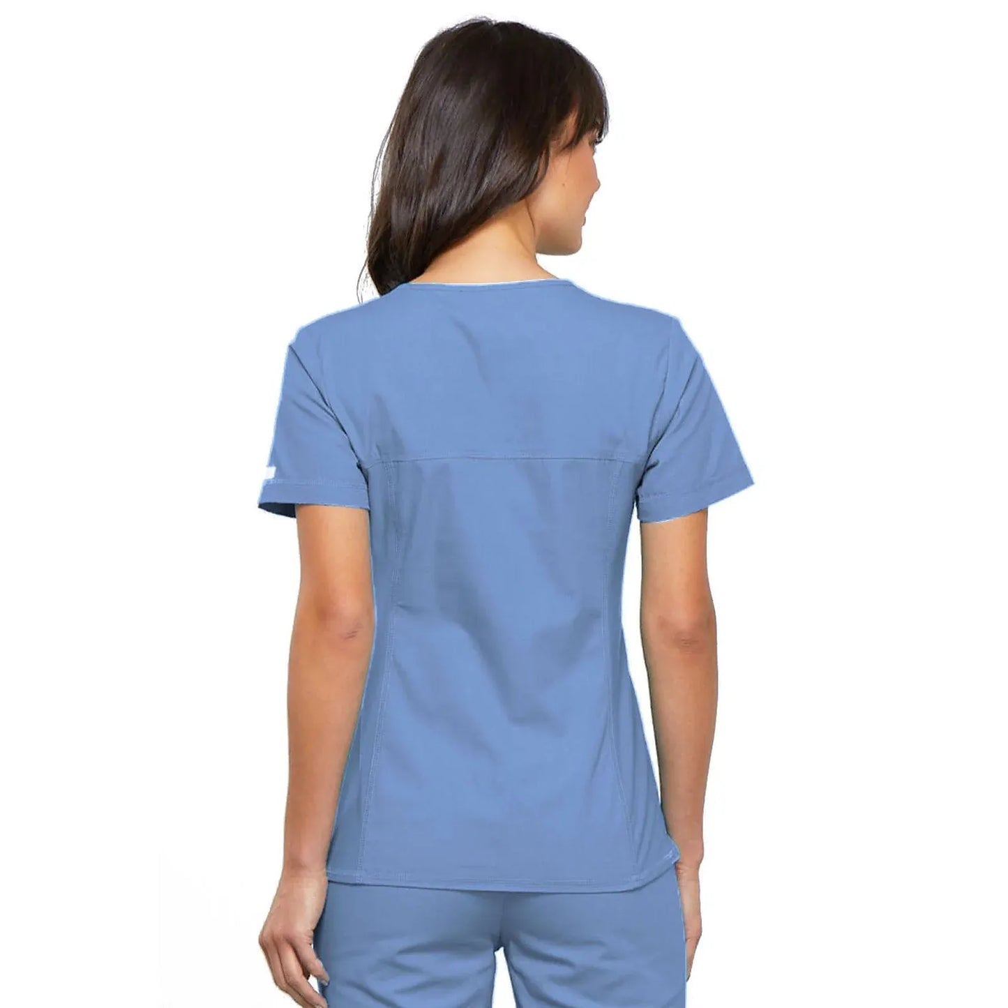 Cherokee Scrubs Top 4XL Cherokee Flexibles 2968 Scrubs Top Womens V-Neck Knit Panel Ciel Blue