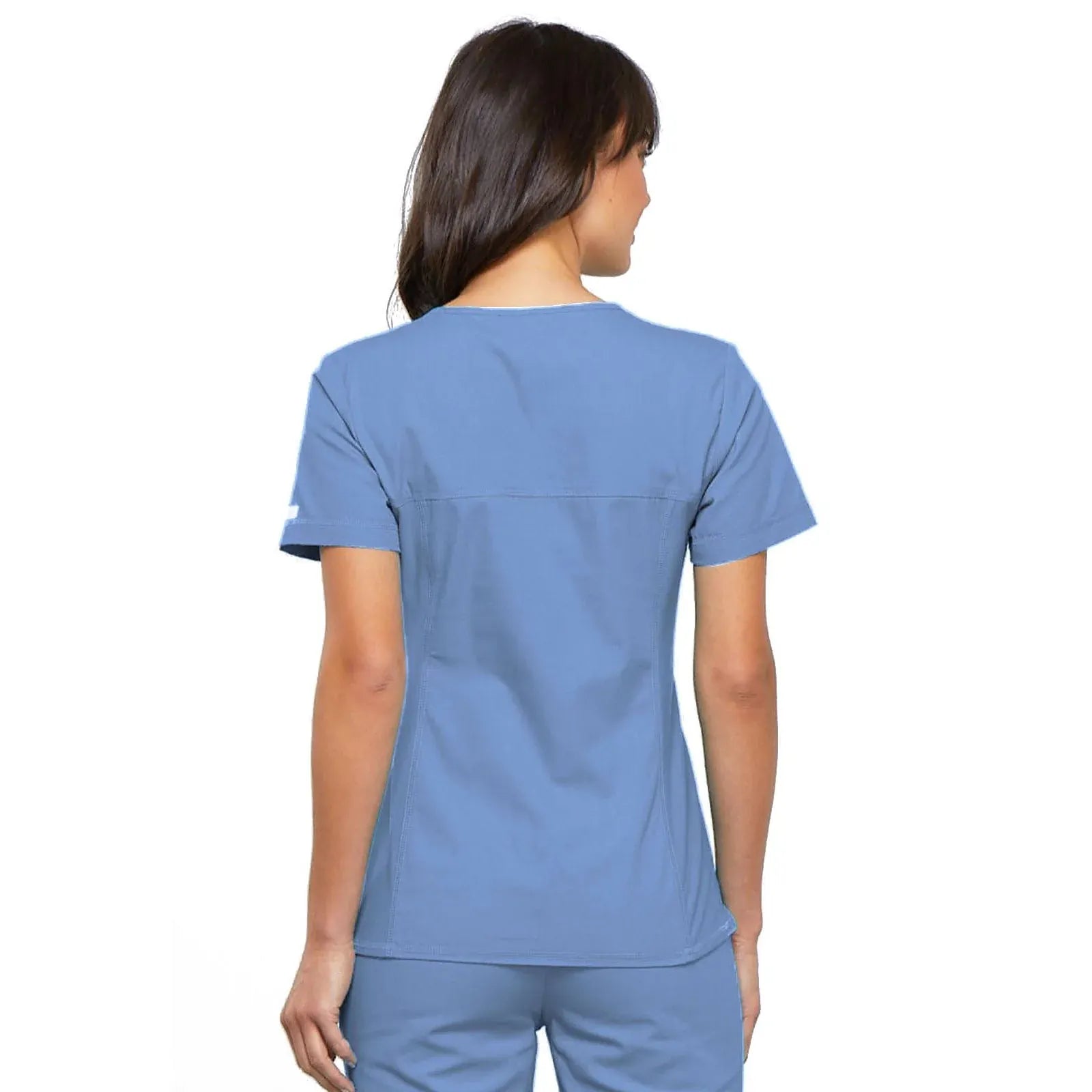Cherokee Scrubs Top 4XL Cherokee Flexibles 2968 Scrubs Top Womens V-Neck Knit Panel Ciel Blue