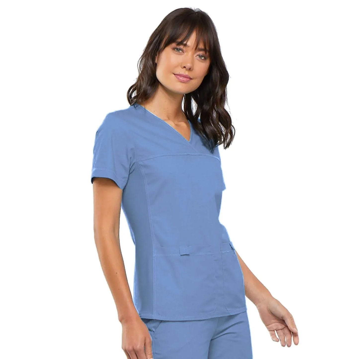 Cherokee Scrubs Top 4XL Cherokee Flexibles 2968 Scrubs Top Womens V-Neck Knit Panel Ciel Blue