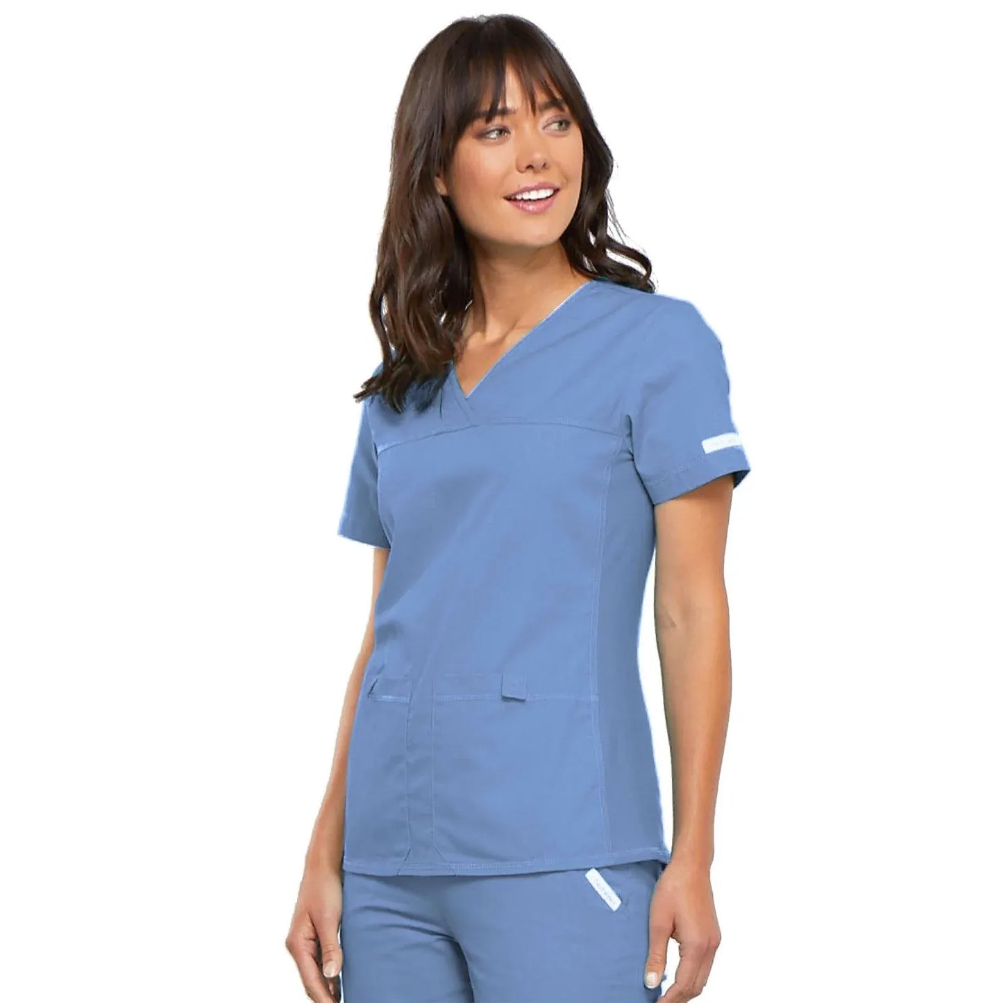 Cherokee Scrubs Top 4XL Cherokee Flexibles 2968 Scrubs Top Womens V-Neck Knit Panel Ciel Blue