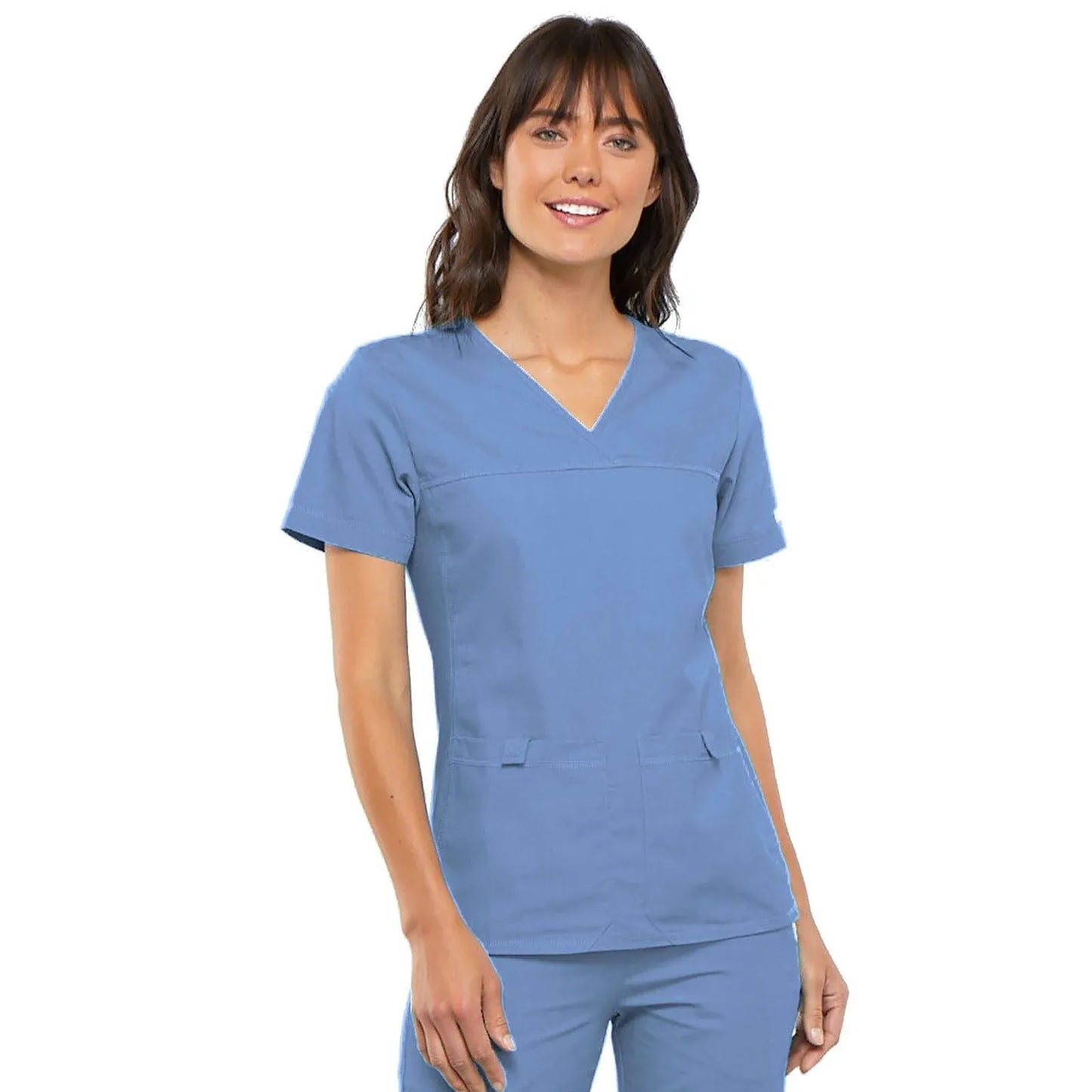 Cherokee Scrubs Top 4XL Cherokee Flexibles 2968 Scrubs Top Womens V-Neck Knit Panel Ciel Blue