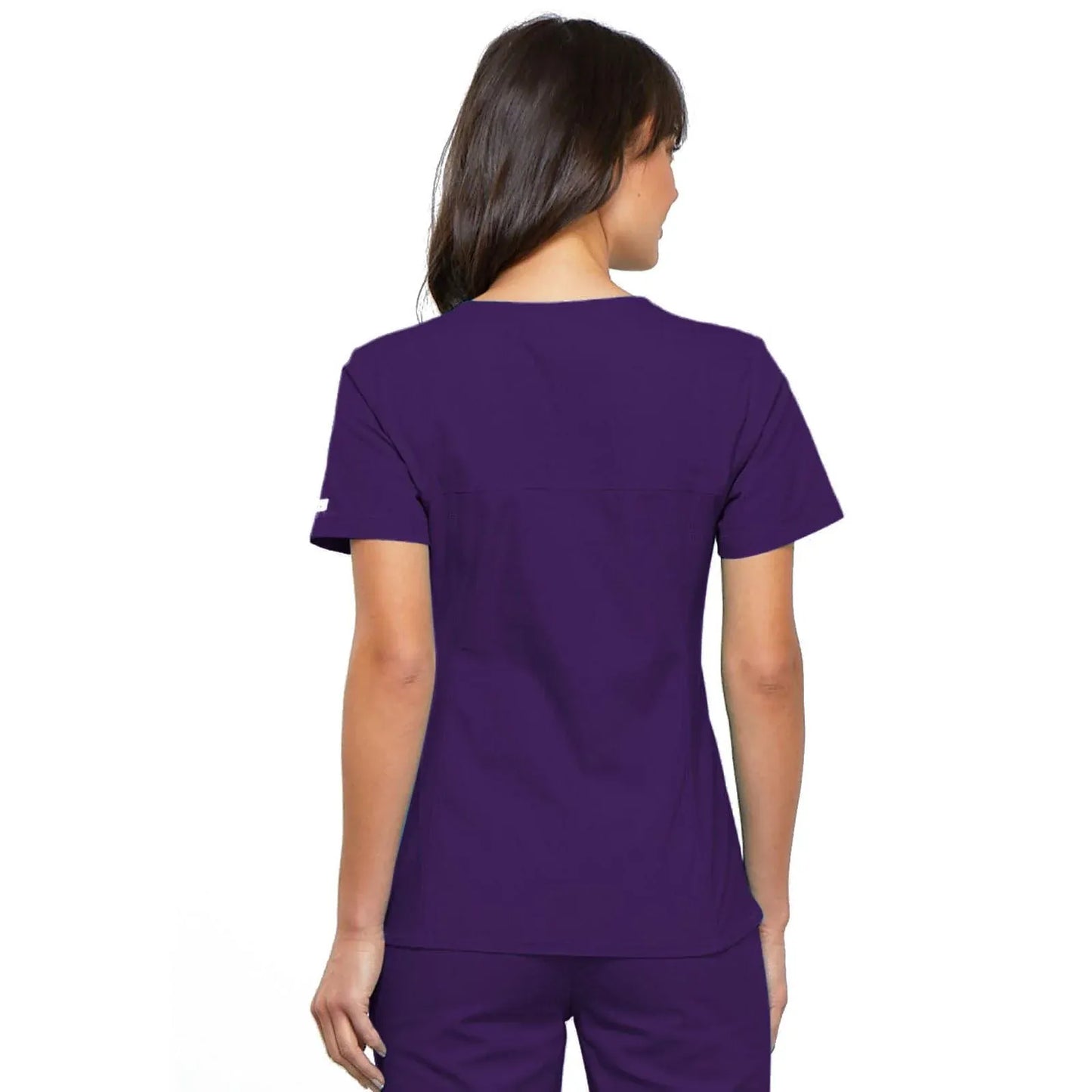 Cherokee Scrubs Top Cherokee Flexibles 2968 Scrubs Top Womens V-Neck Knit Panel Eggplant