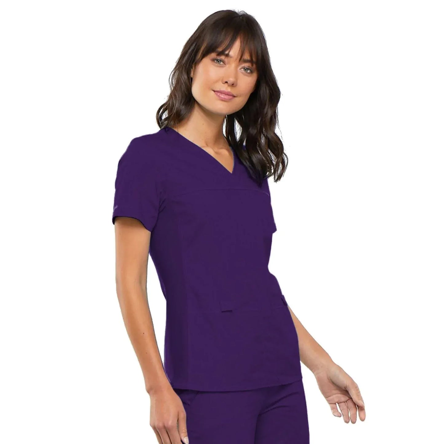 Cherokee Scrubs Top Cherokee Flexibles 2968 Scrubs Top Womens V-Neck Knit Panel Eggplant
