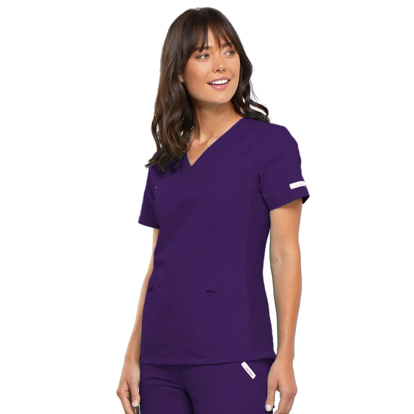 Cherokee Scrubs Top 3XL Cherokee Flexibles 2968 Scrubs Top Womens V-Neck Knit Panel Eggplant
