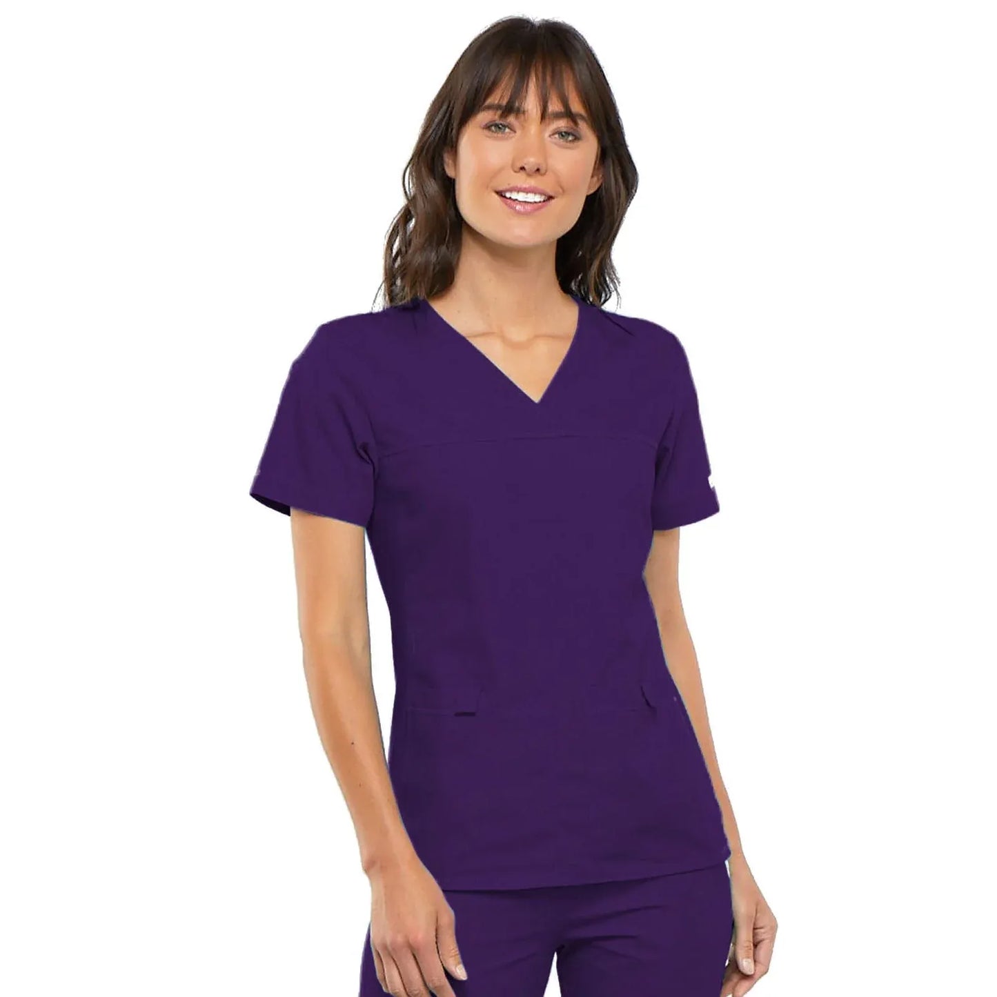 Cherokee Scrubs Top XS Cherokee Flexibles 2968 Scrubs Top Womens V-Neck Knit Panel Eggplant