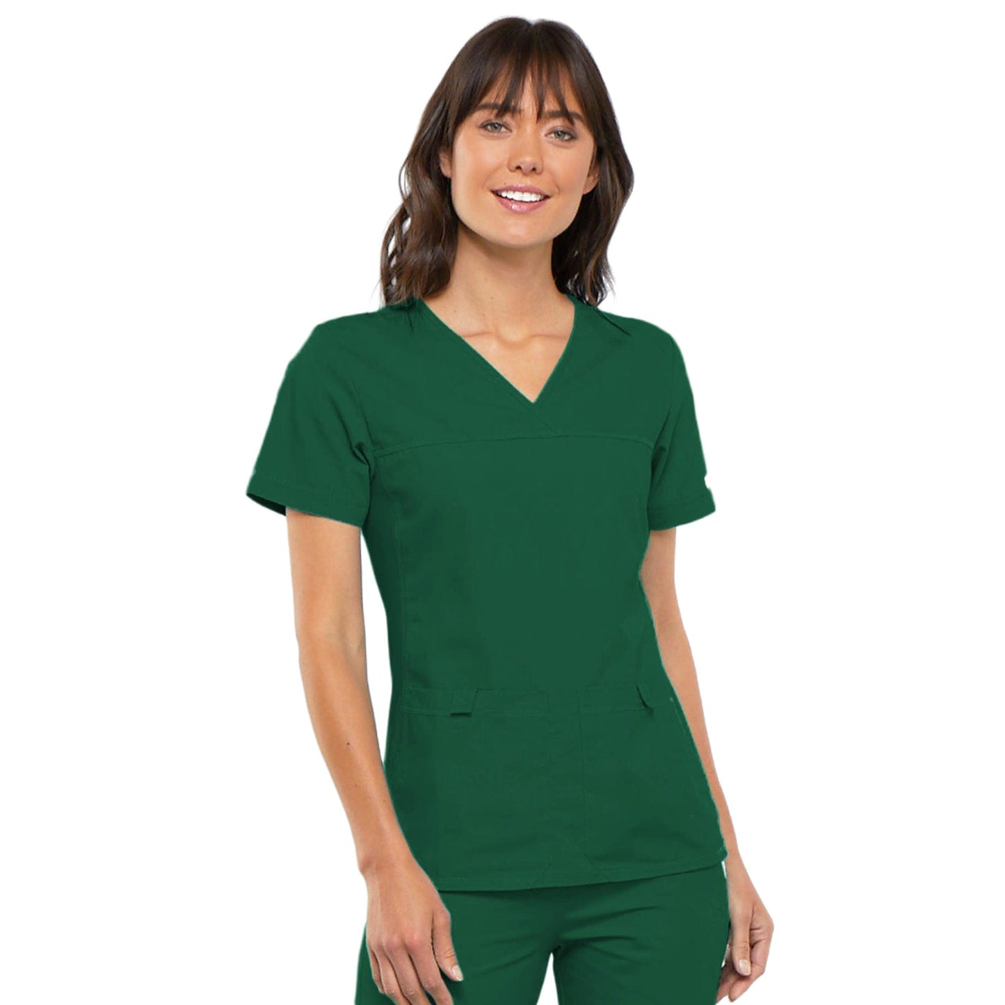 Cherokee Scrubs Top Cherokee Flexibles 2968 Scrubs Top Womens V-Neck Knit Panel Hunter Green