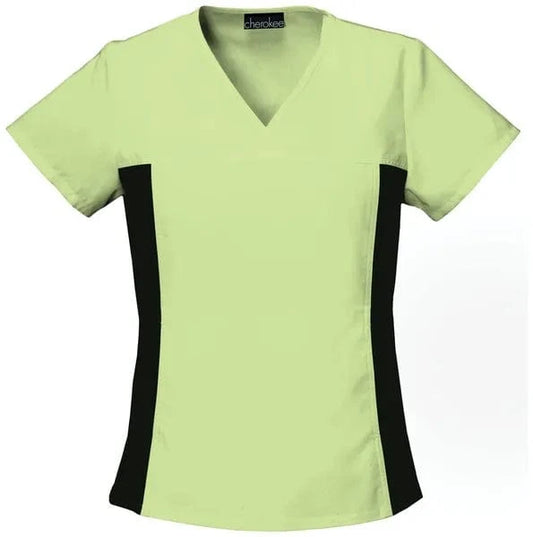 Cherokee Flexibles Scrubs V-Neck Knit Panel Top Celadon 2874