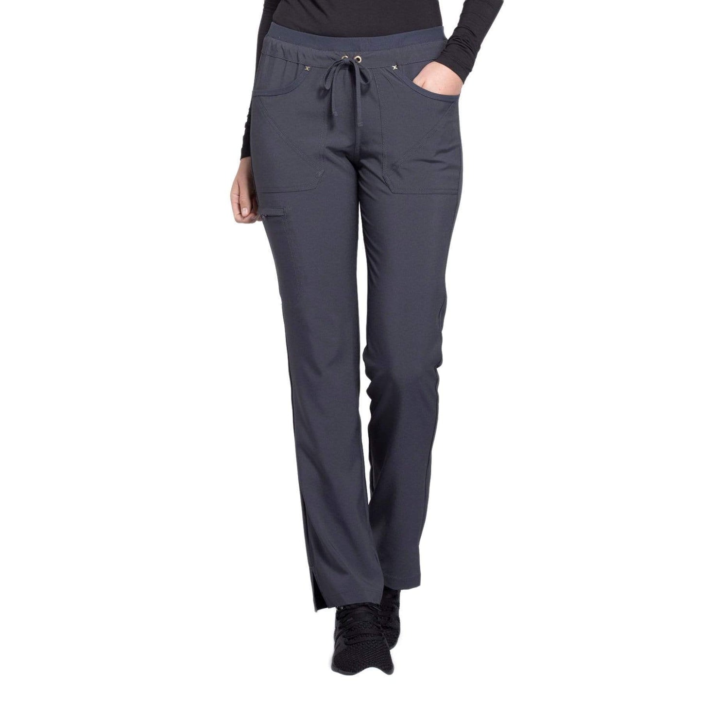Cherokee Scrubs Pants Cherokee iflex CK010 Scrubs Pants Women's Mid Rise Tapered Leg Drawstring s Pewter