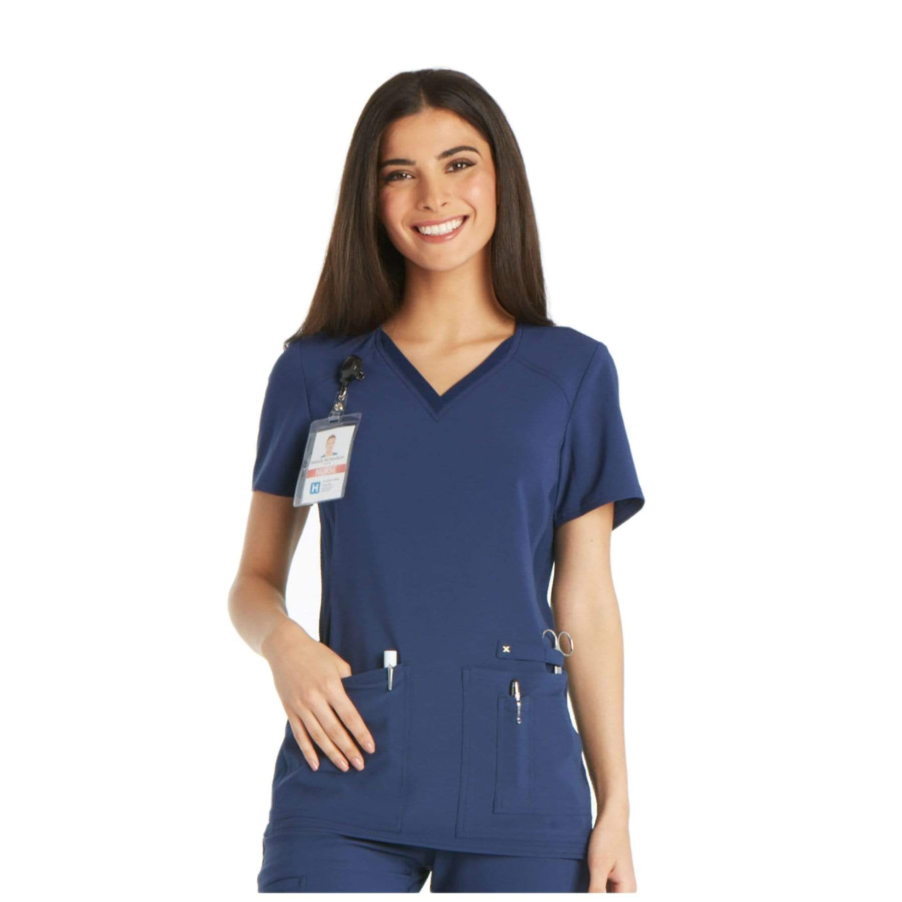 Cherokee Scrubs Top L Cherokee iflex CK605 Scrubs Top Women's V-Neck Knit Panel Navy
