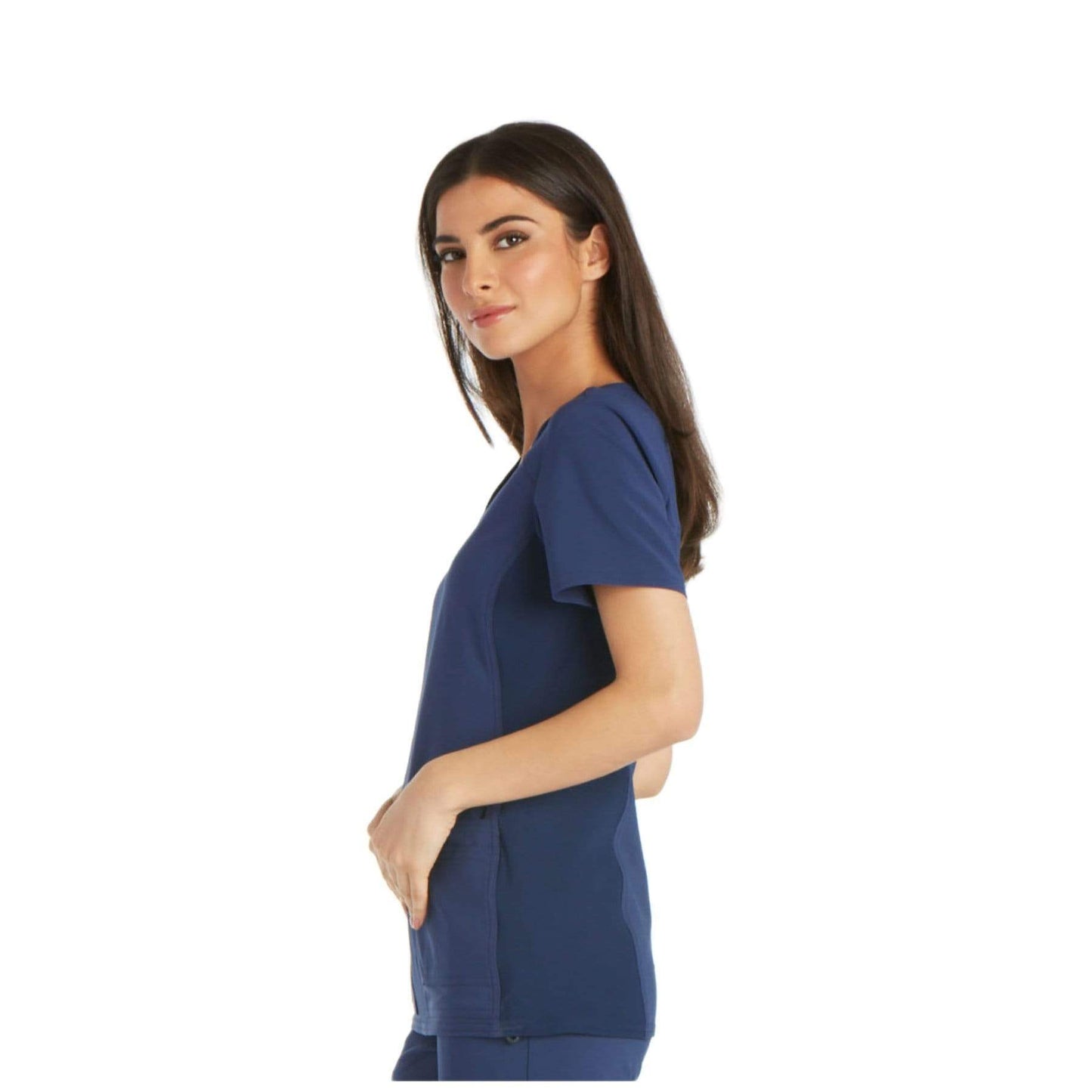 Cherokee Scrubs Top Cherokee iflex CK605 Scrubs Top Women's V-Neck Knit Panel Navy