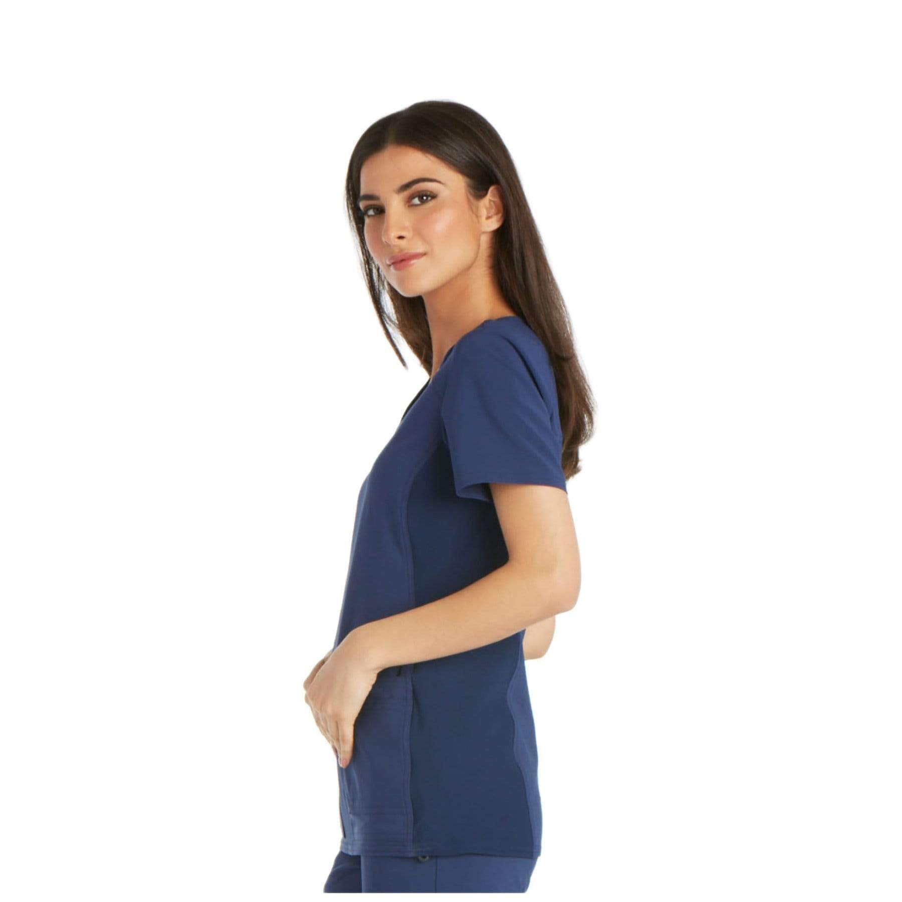 Cherokee Scrubs Top Cherokee iflex CK605 Scrubs Top Women's V-Neck Knit Panel Navy