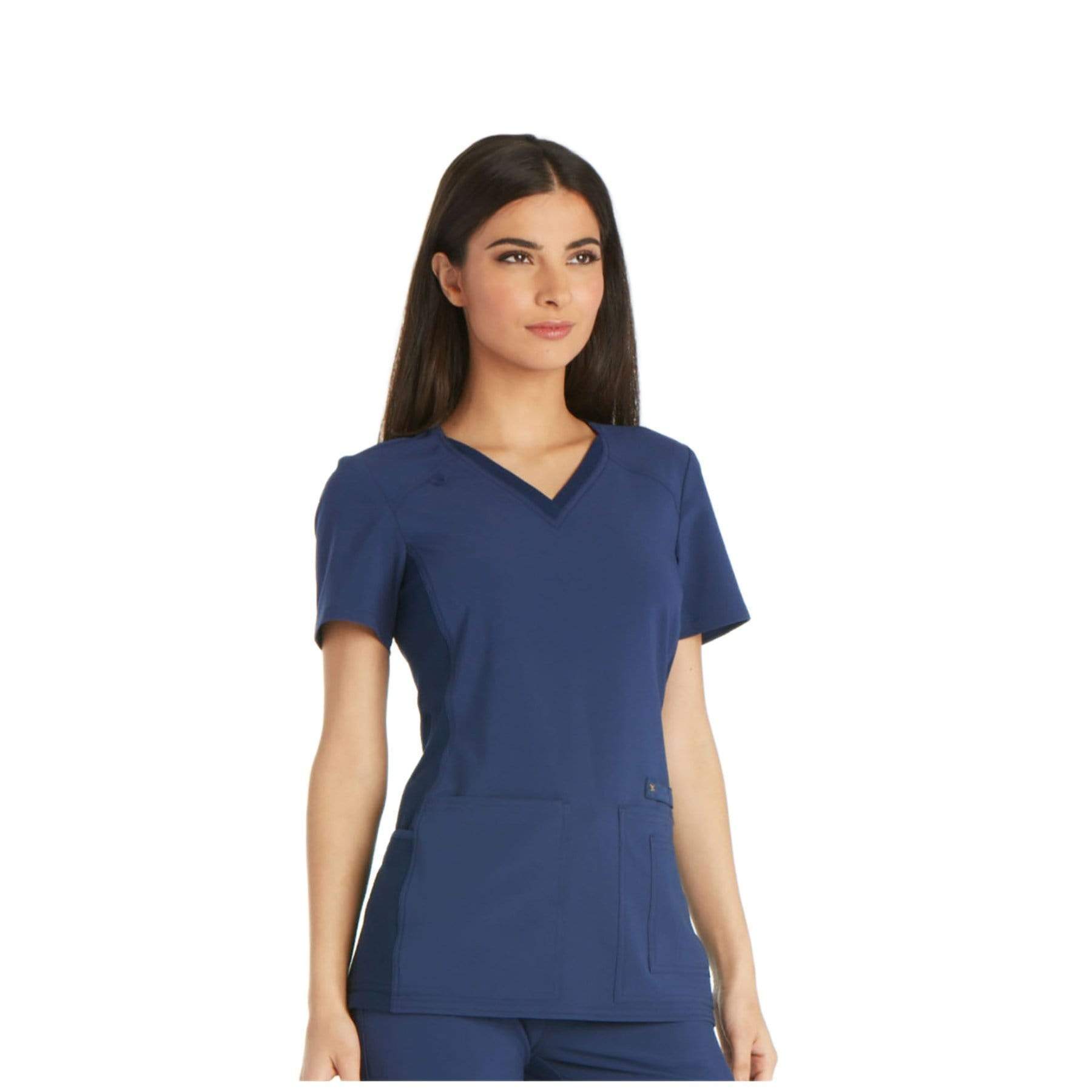 Cherokee Scrubs Top Cherokee iflex CK605 Scrubs Top Women's V-Neck Knit Panel Navy