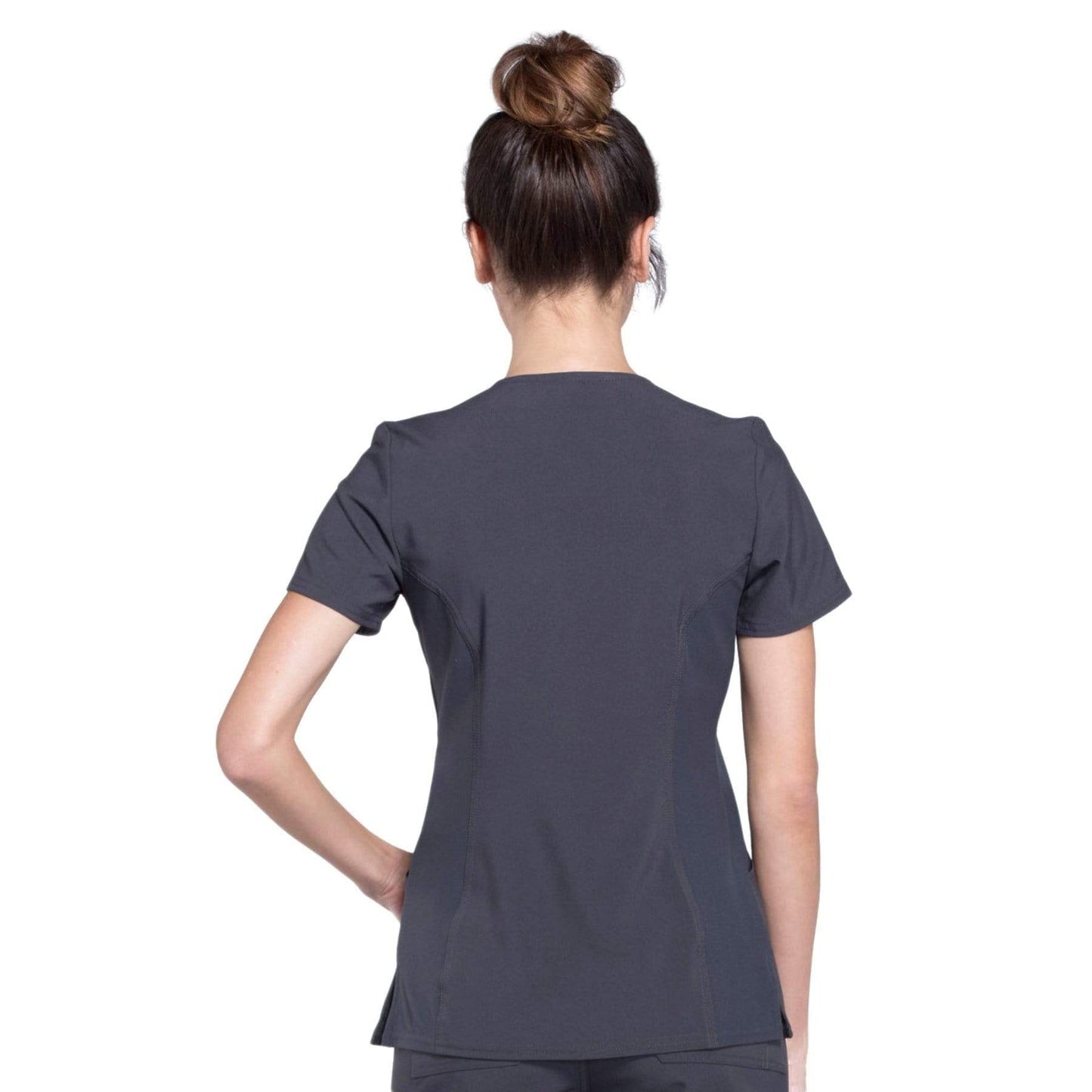 Cherokee Scrubs Top Cherokee iflex CK680 Scrubs Top Women's Mock Wrap Knit Panel Pewter