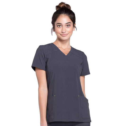 Cherokee iflex CK680 Scrubs Top Women's Mock Wrap Knit Panel Pewter