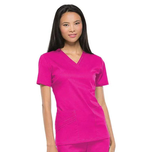 Cherokee Luxe 1845 Scrubs Top Women's V-Neck Fuchsia Rose