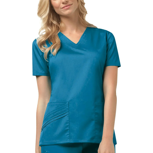 Cherokee Luxe 1845 Scrubs Top Womens V-Neck Caribbean Blue