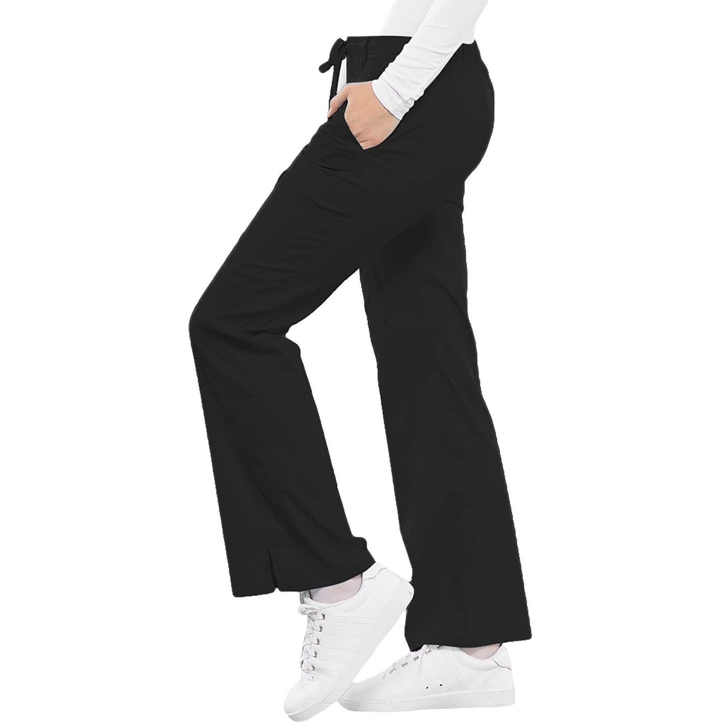Cherokee Scrubs Pants 2XL / Regular Length Cherokee Luxe 21100 Scrubs Pants Women's Low Rise Flare Leg Drawstring Cargo Black
