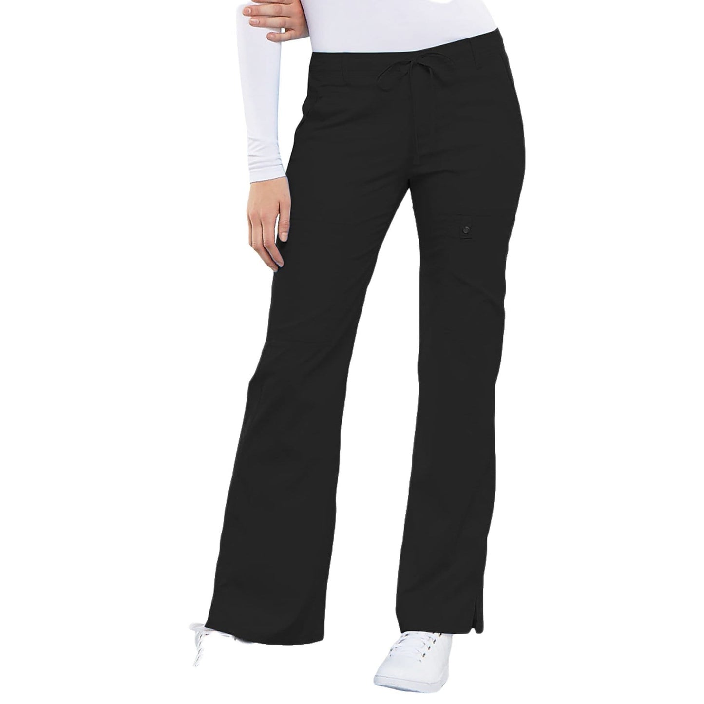 Cherokee Luxe 21100 Scrubs Pants Women's Low Rise Flare Leg Drawstring Cargo Black
