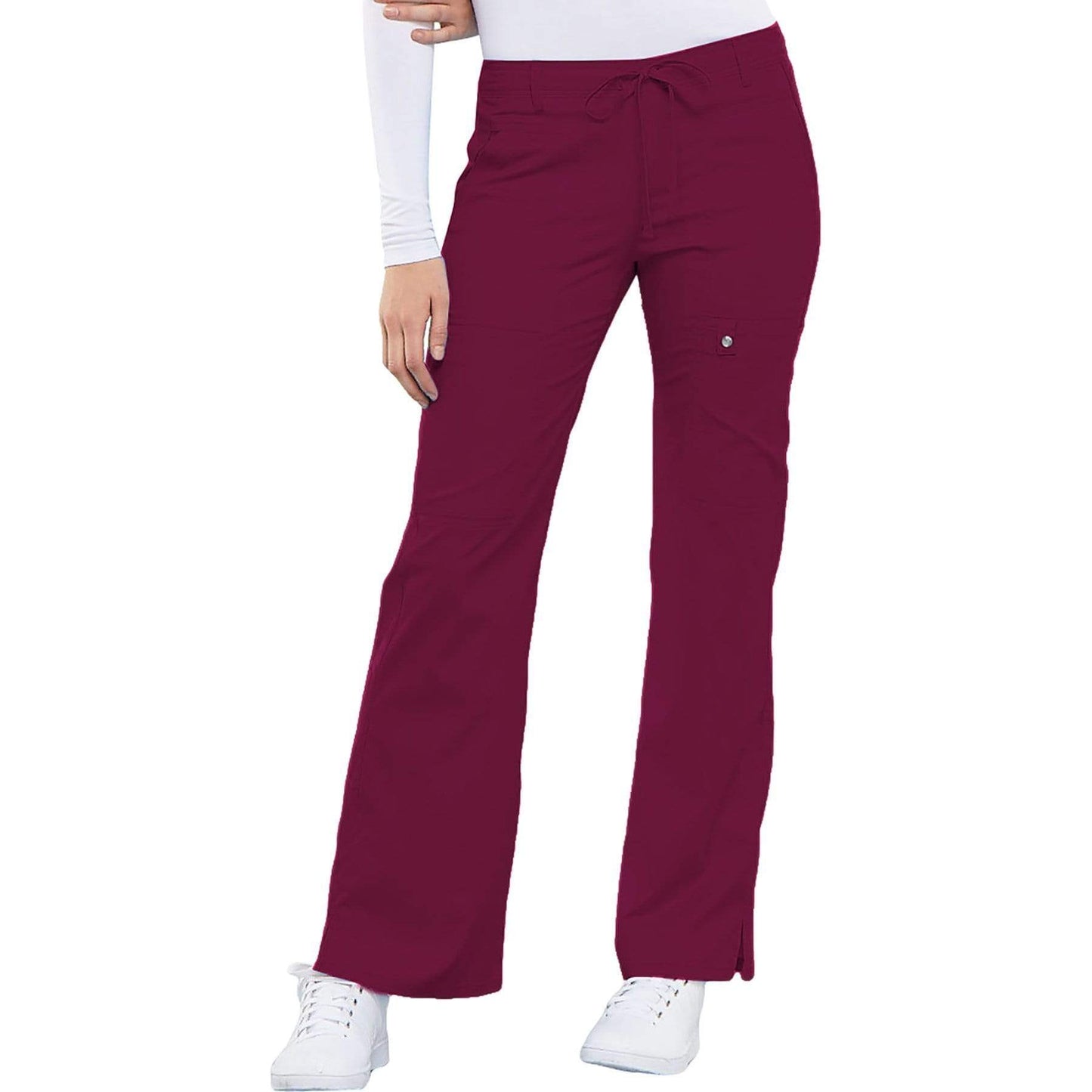 Cherokee Scrubs Pants M / Regular Length Cherokee Luxe 21100 Scrubs Pants Women's Low Rise Flare Leg Drawstring Cargo Wine