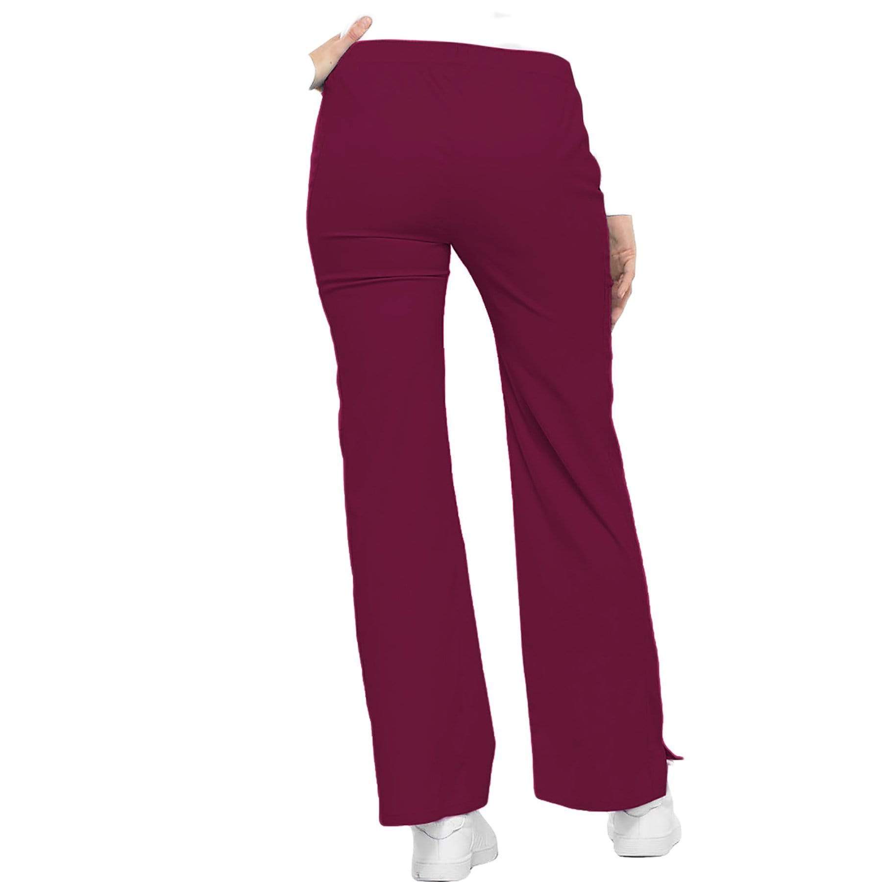 Cherokee Scrubs Pants Cherokee Luxe 21100 Scrubs Pants Women's Low Rise Flare Leg Drawstring Cargo Wine