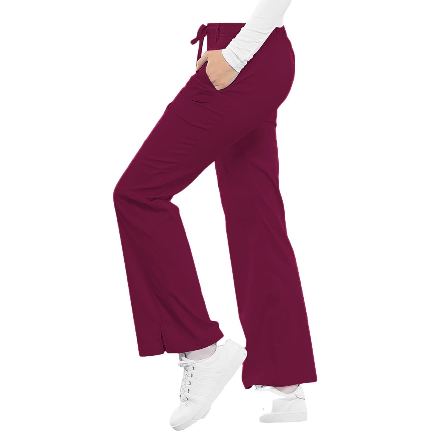 Cherokee Scrubs Pants Cherokee Luxe 21100 Scrubs Pants Women's Low Rise Flare Leg Drawstring Cargo Wine