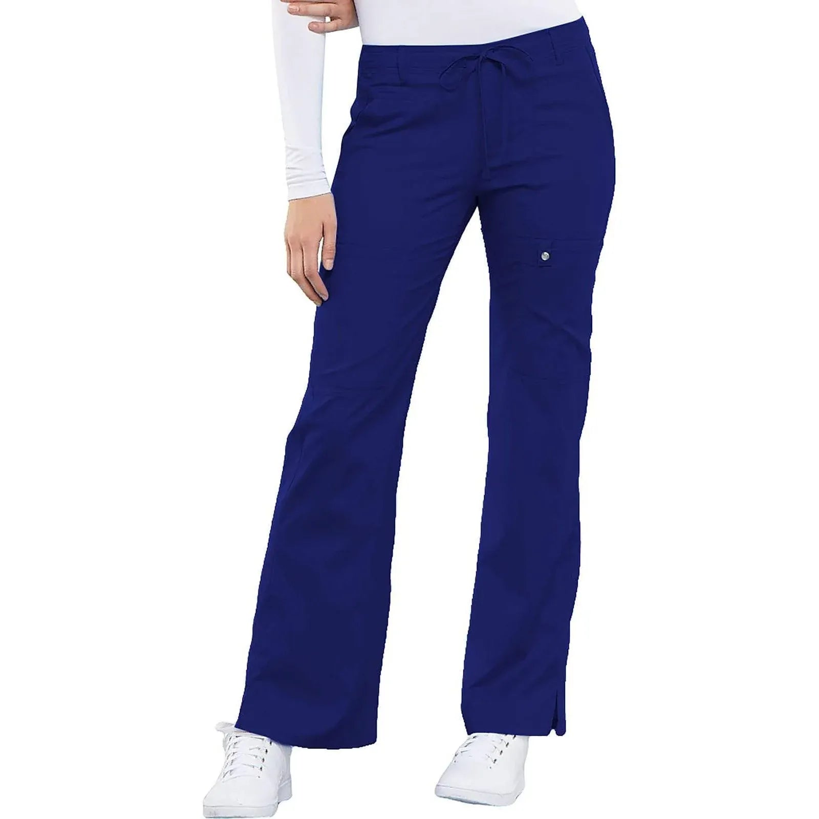 Cherokee Scrubs Pants L / Regular Length Cherokee Luxe 21100 Scrubs Pants Womens Low Rise Flare Leg Drawstring Cargo Galaxy Blue