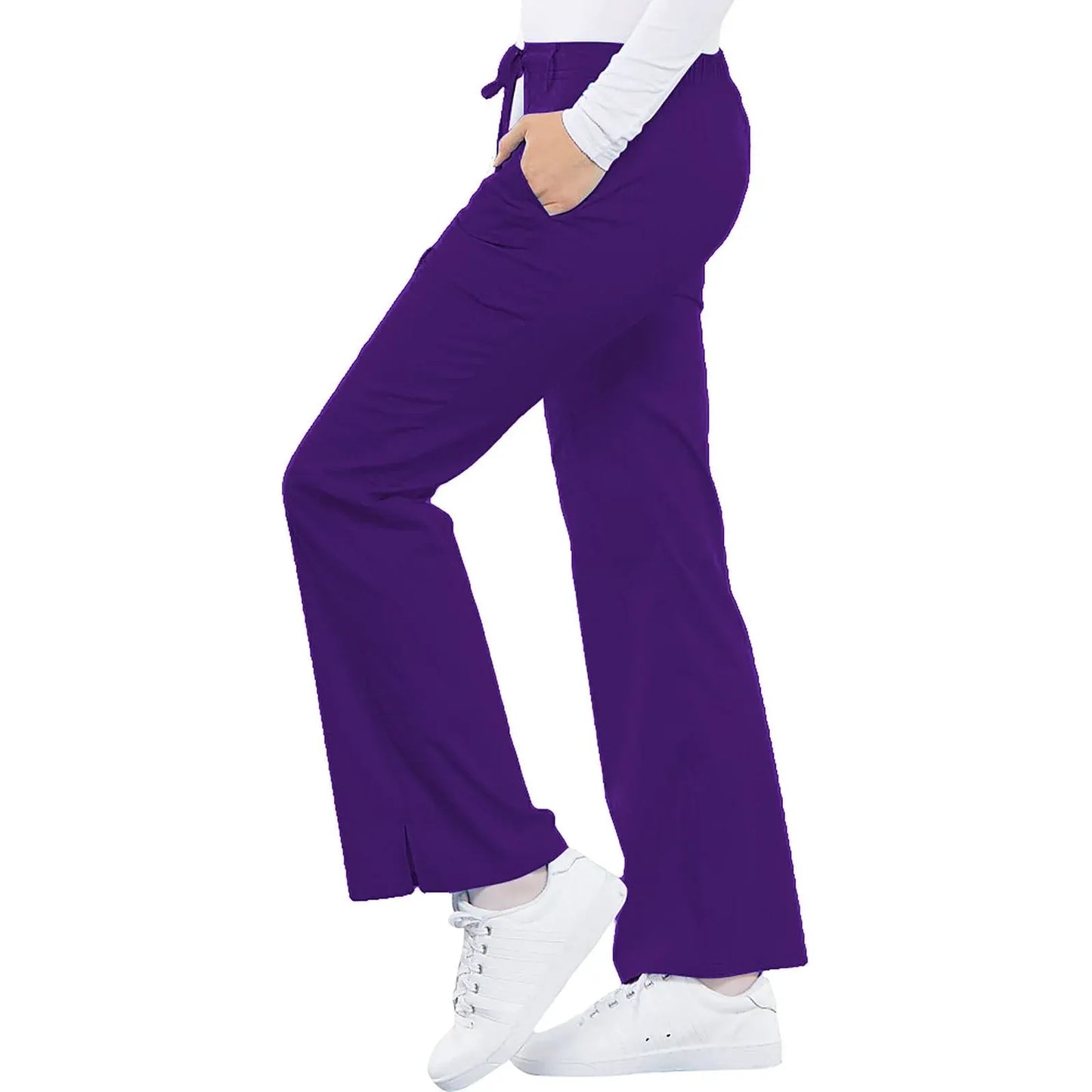 Cherokee Scrubs Pants S Cherokee Luxe 21100 Scrubs Pants Womens Low Rise Flare Leg Drawstring Cargo Nu-Grape
