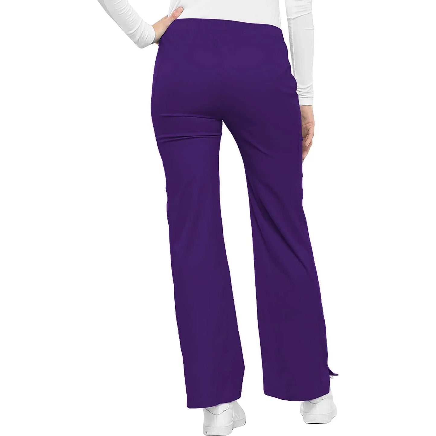 Cherokee Scrubs Pants Cherokee Luxe 21100 Scrubs Pants Womens Low Rise Flare Leg Drawstring Cargo Nu-Grape