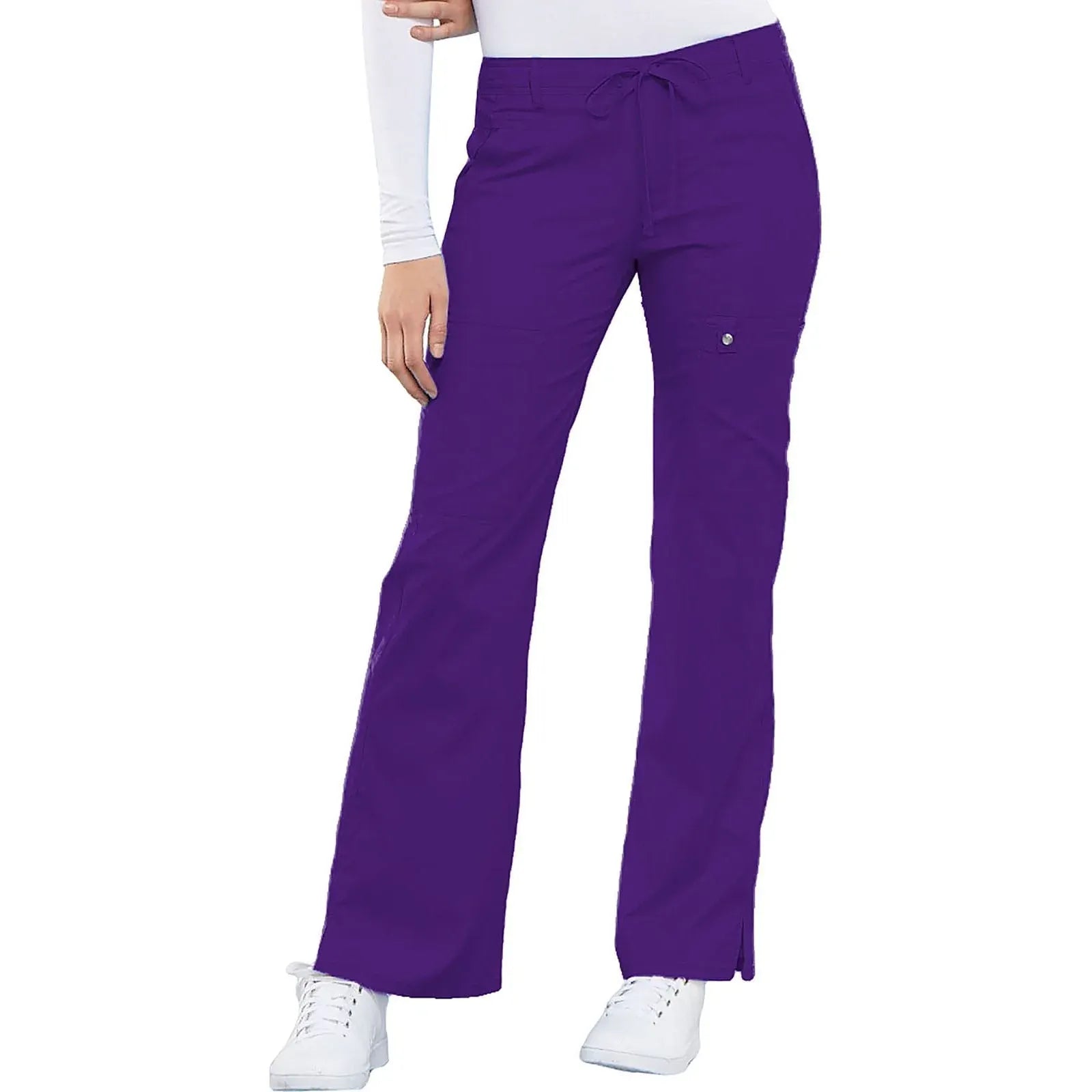 Cherokee Scrubs Pants Cherokee Luxe 21100 Scrubs Pants Womens Low Rise Flare Leg Drawstring Cargo Nu-Grape