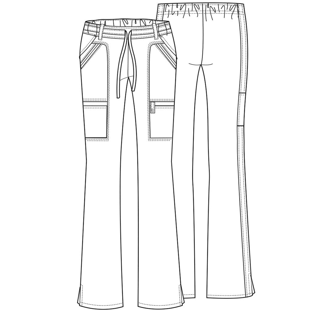 Cherokee Scrubs Pants Cherokee Luxe 21100 Scrubs Pants Womens Low Rise Flare Leg Drawstring Cargo Nu-Grape