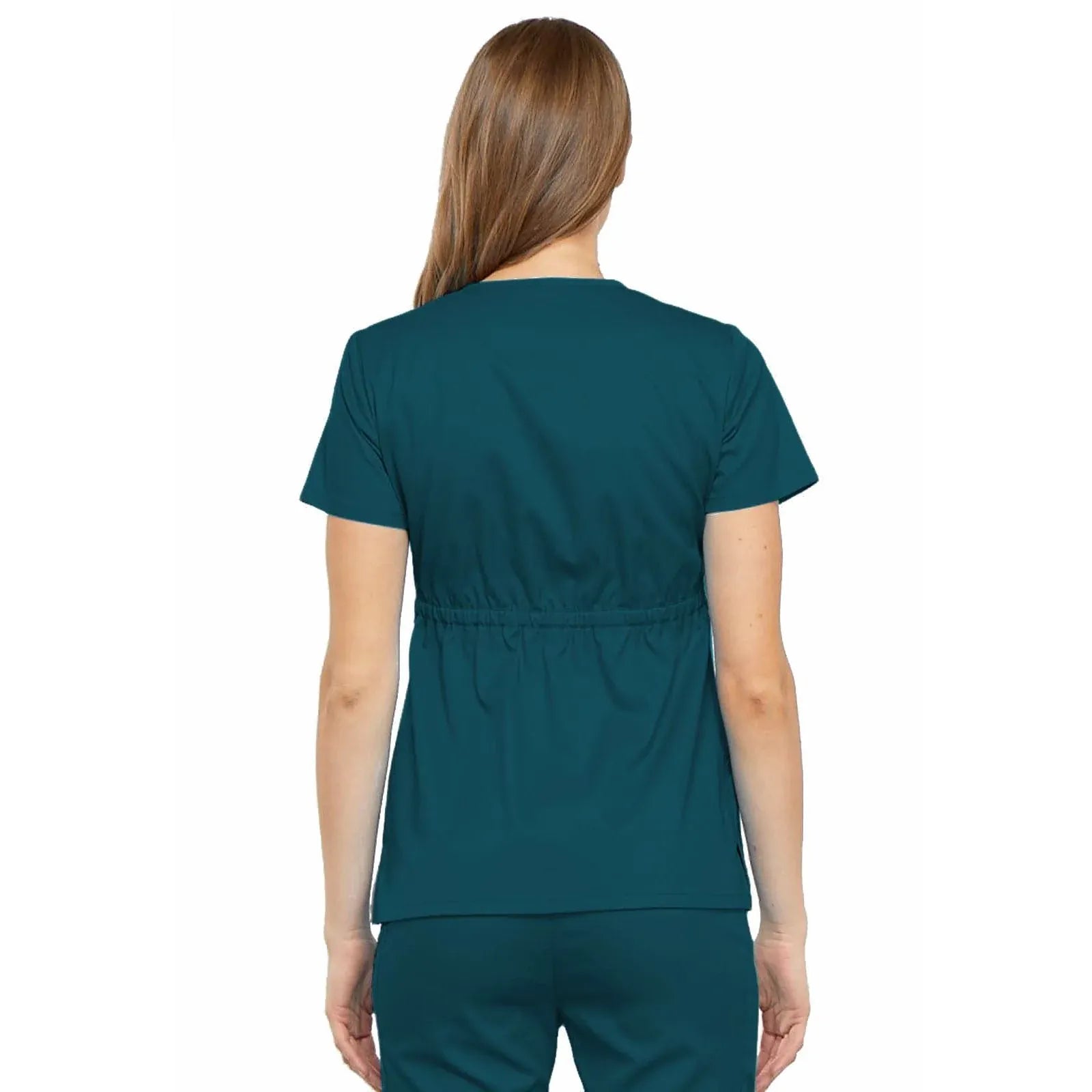 Cherokee Scrubs Top 2XL Cherokee Luxe 21701 Scrubs Top Womens Empire Waist Mock Wrap Caribbean Blue