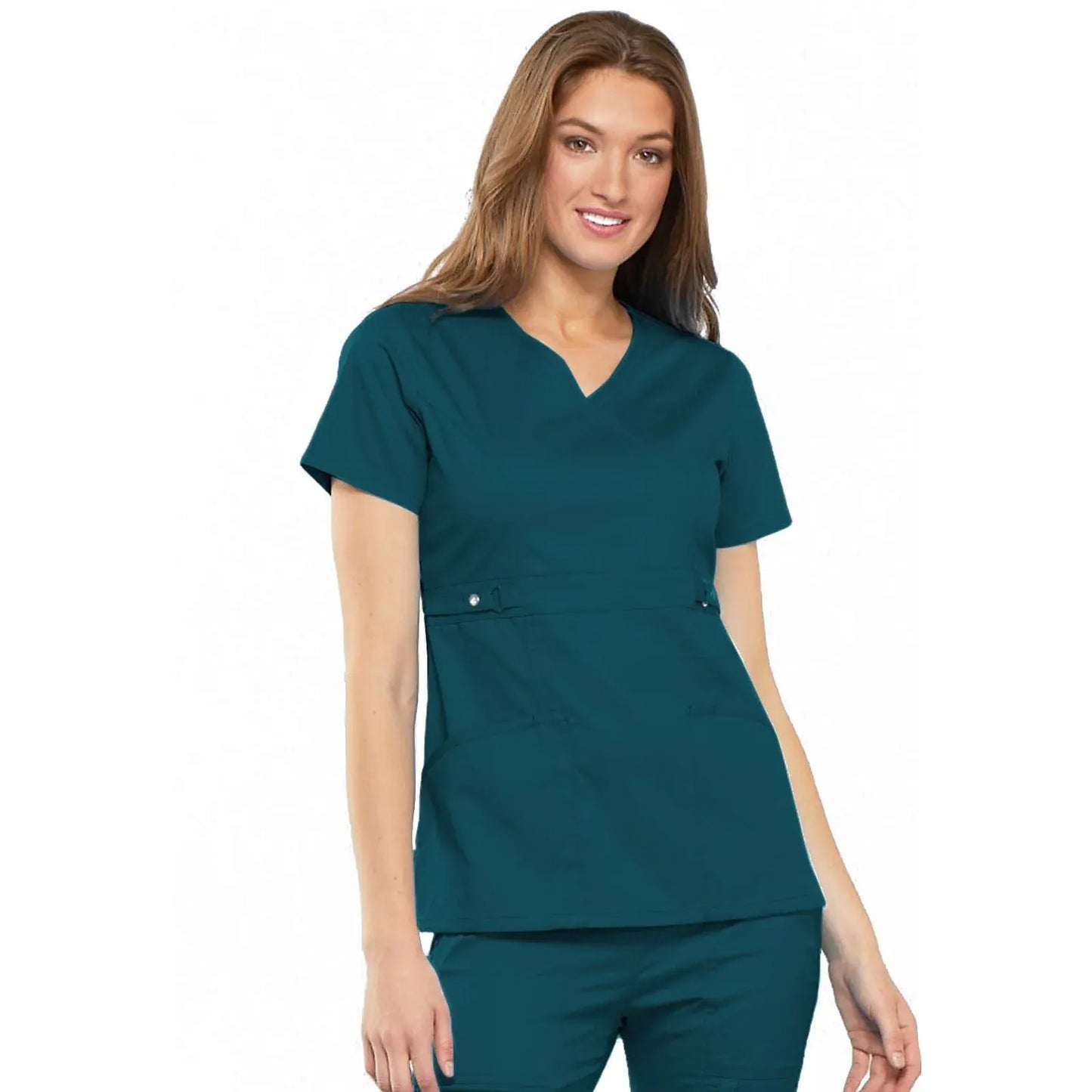 Cherokee Scrubs Top 2XL Cherokee Luxe 21701 Scrubs Top Womens Empire Waist Mock Wrap Caribbean Blue