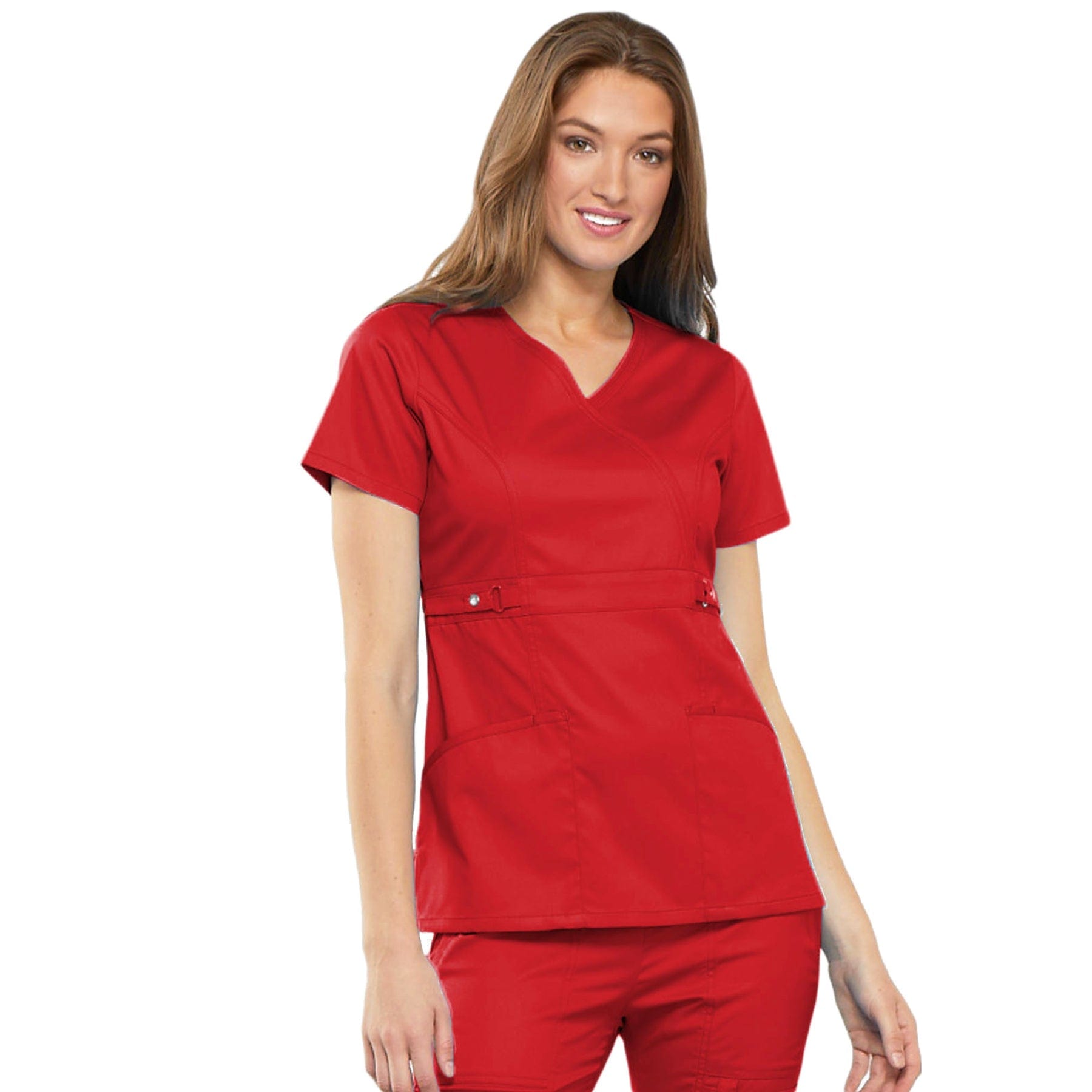 Cherokee Scrubs Top L Cherokee Luxe 21701 Scrubs Top Womens Empire Waist Mock Wrap Red