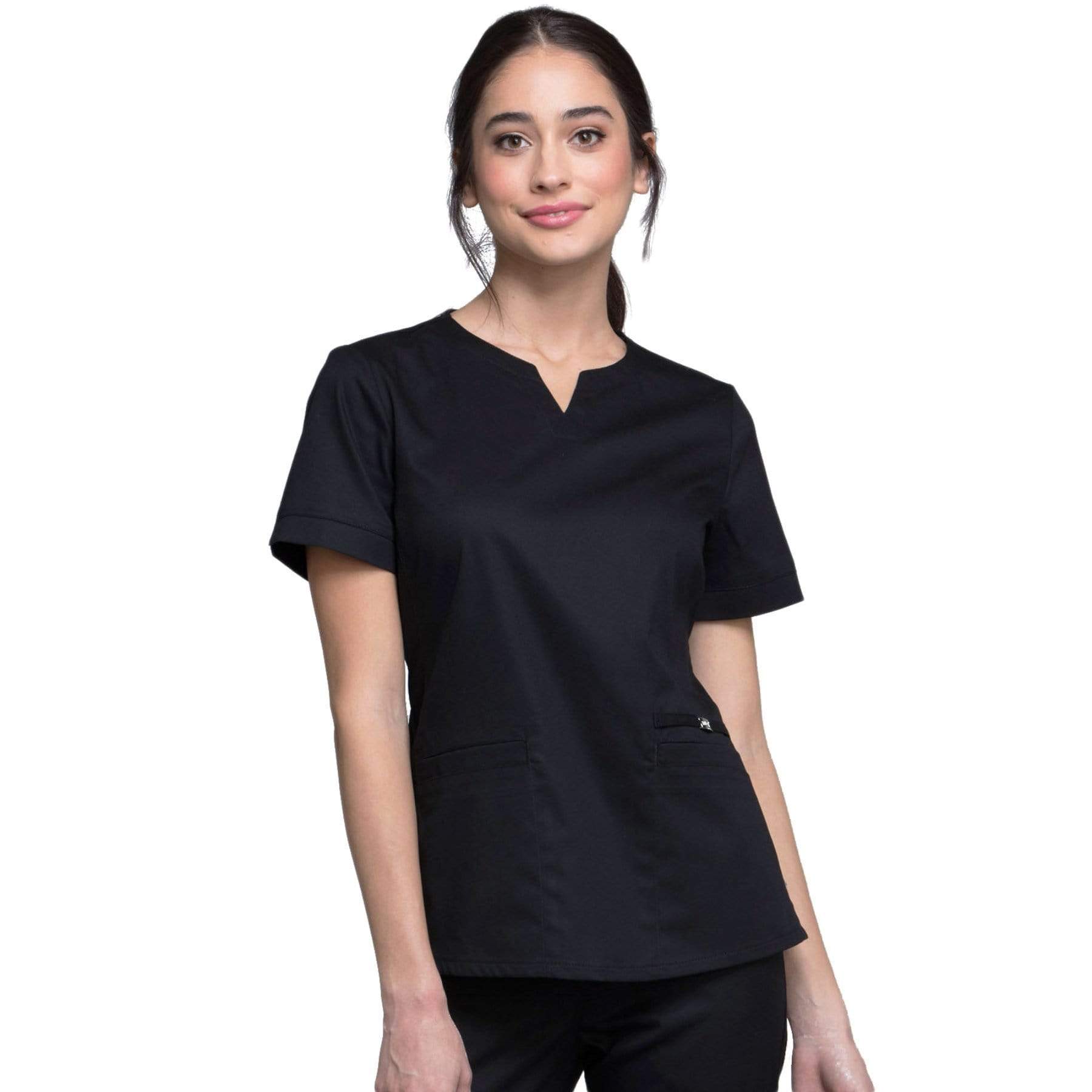 Cherokee Scrubs Top XS Cherokee Luxe CK770 Scrubs Top Women's Notch V-Neck Black