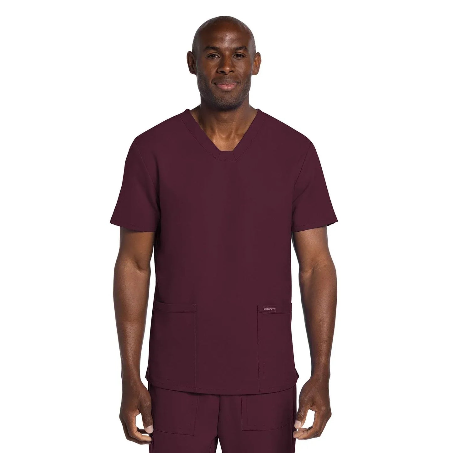 Cherokee Scrubs Top 5XL Cherokee Originals Ultra CK784A Mens Elevation 2-Pocket Mens Scrubs Top Wine