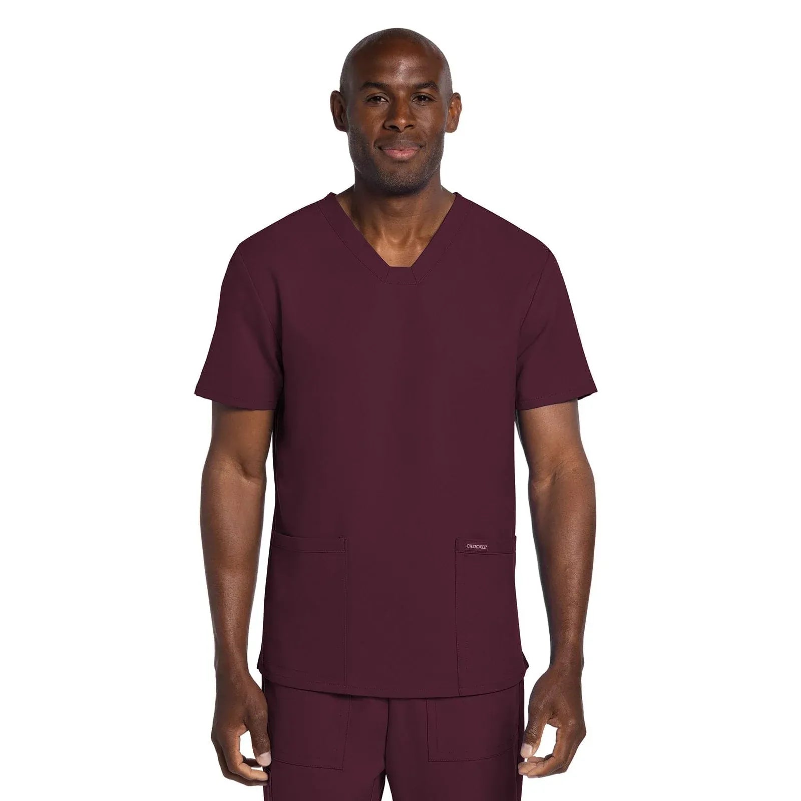 Cherokee Scrubs Top 5XL Cherokee Originals Ultra CK784A Mens Elevation 2-Pocket Mens Scrubs Top Wine