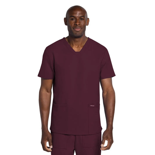Cherokee Scrubs Top 5XL Cherokee Originals Ultra CK784A Mens Elevation 2-Pocket Mens Scrubs Top Wine