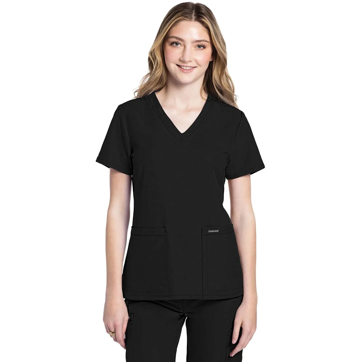 Cherokee Originals Ultra CK953A City V-Neck Scrubs Top Women Black