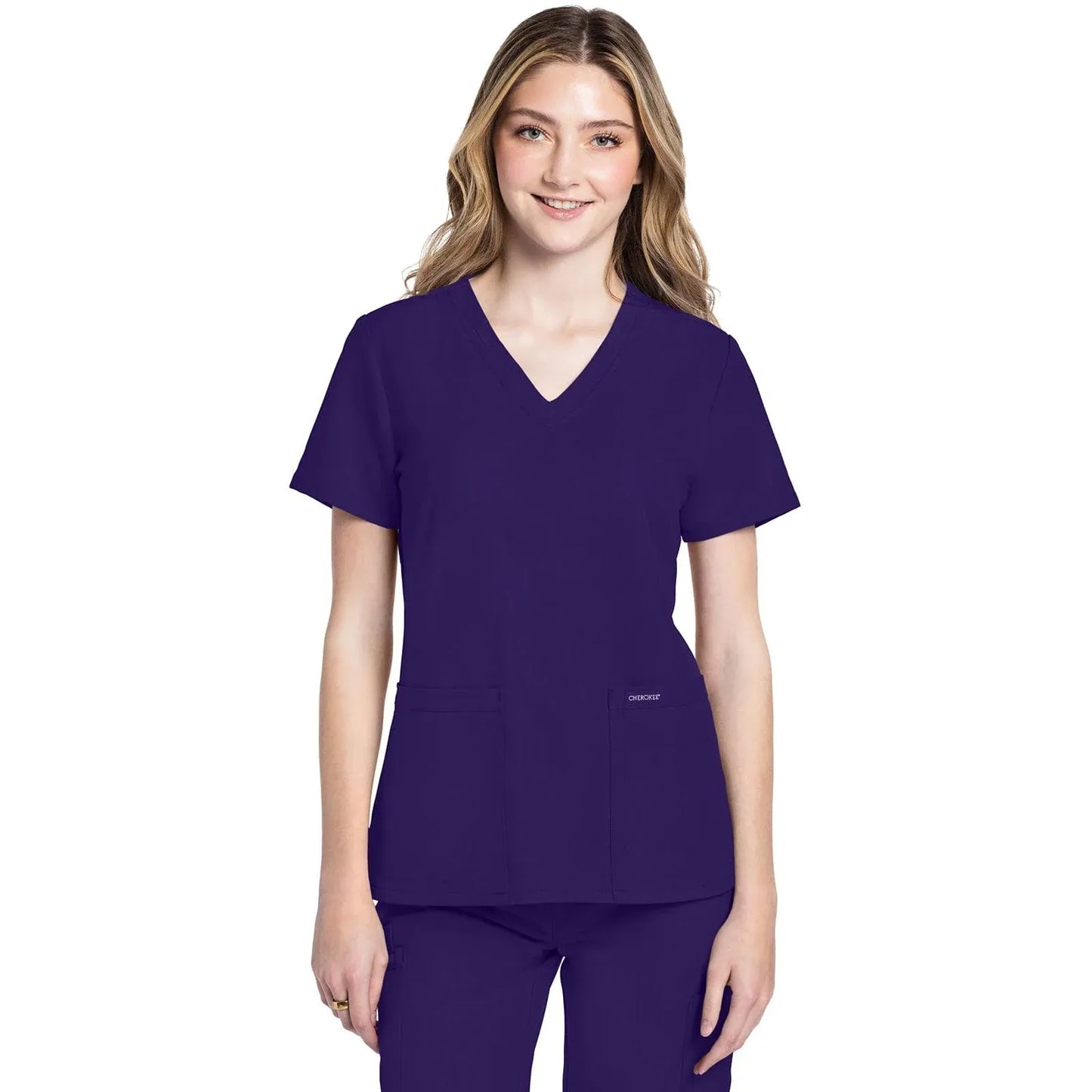 Cherokee Originals Ultra CK953A City V-Neck Scrubs Top Women Grape