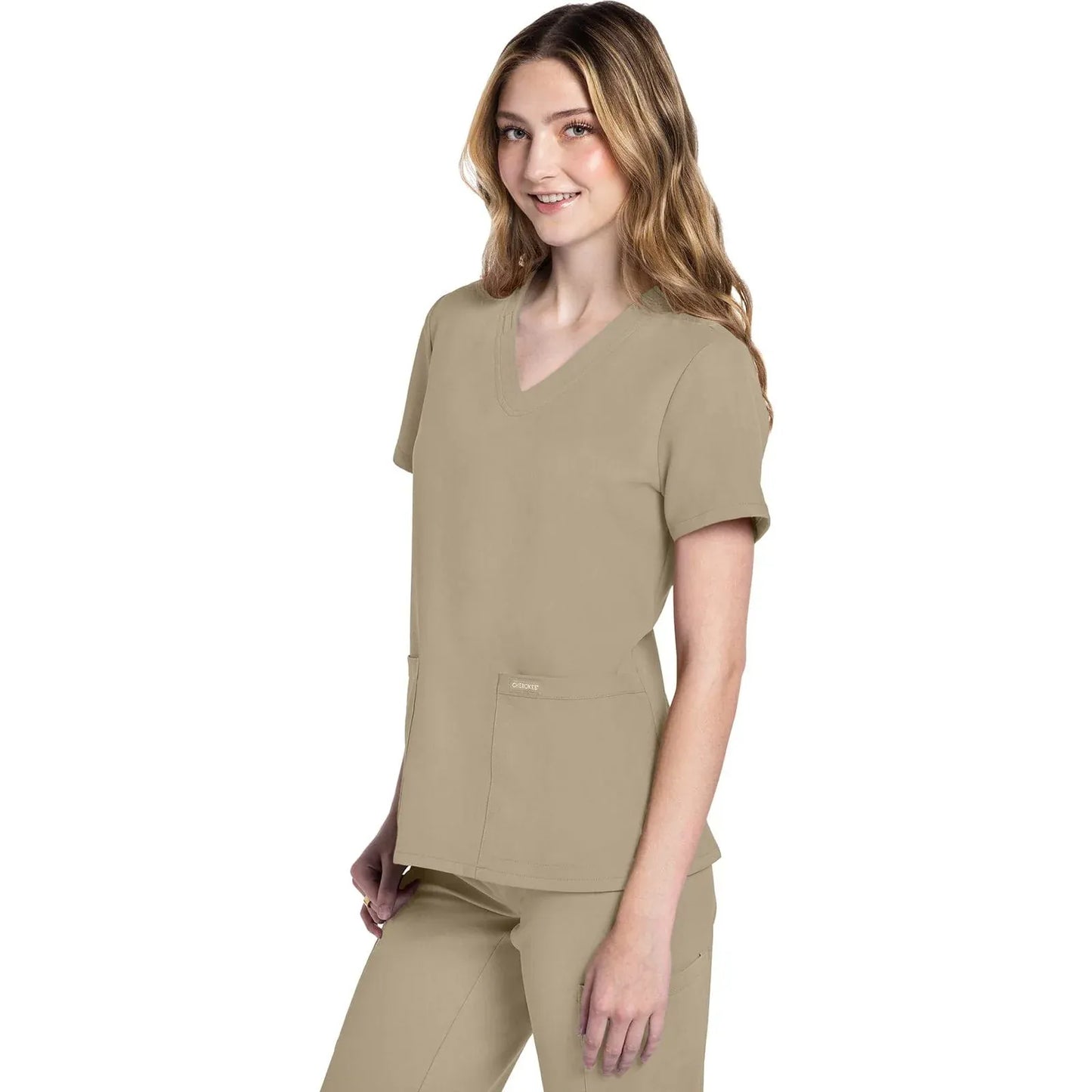 Cherokee Originals Ultra CK953A City V-Neck Scrubs Top Women Khaki