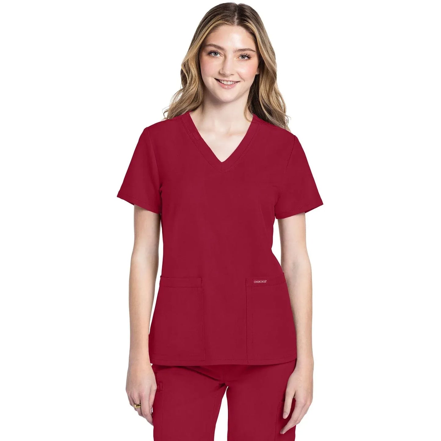Cherokee Originals Ultra CK953A City V-Neck Scrubs Top Women Red