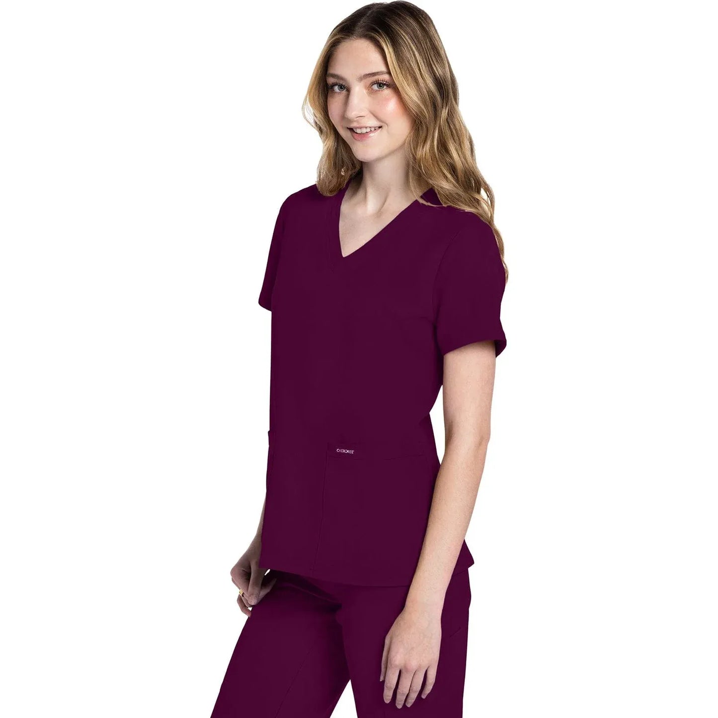 Cherokee Originals Ultra CK953A City V-Neck Scrubs Top Women Wine