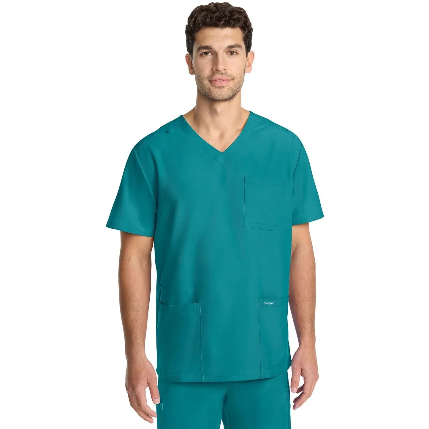 Cherokee Originals Ultra Scrubs CK783A Mens Tuck-in V-Neck Top Teal Blue