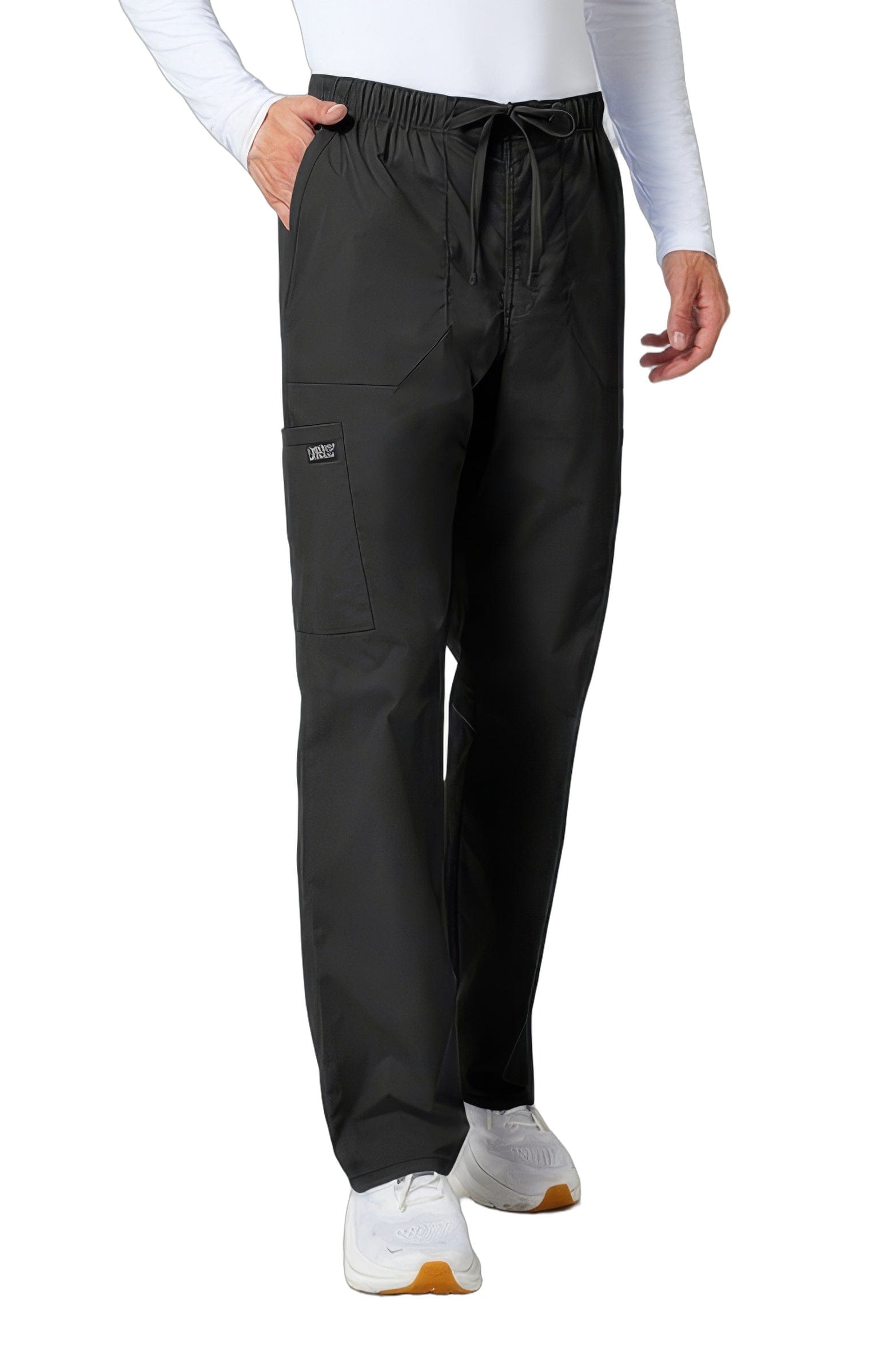 Cherokee Workwear Professionals WW190 Scrubs Pants Men's Tapered Leg Drawstring Cargo Black - BLK