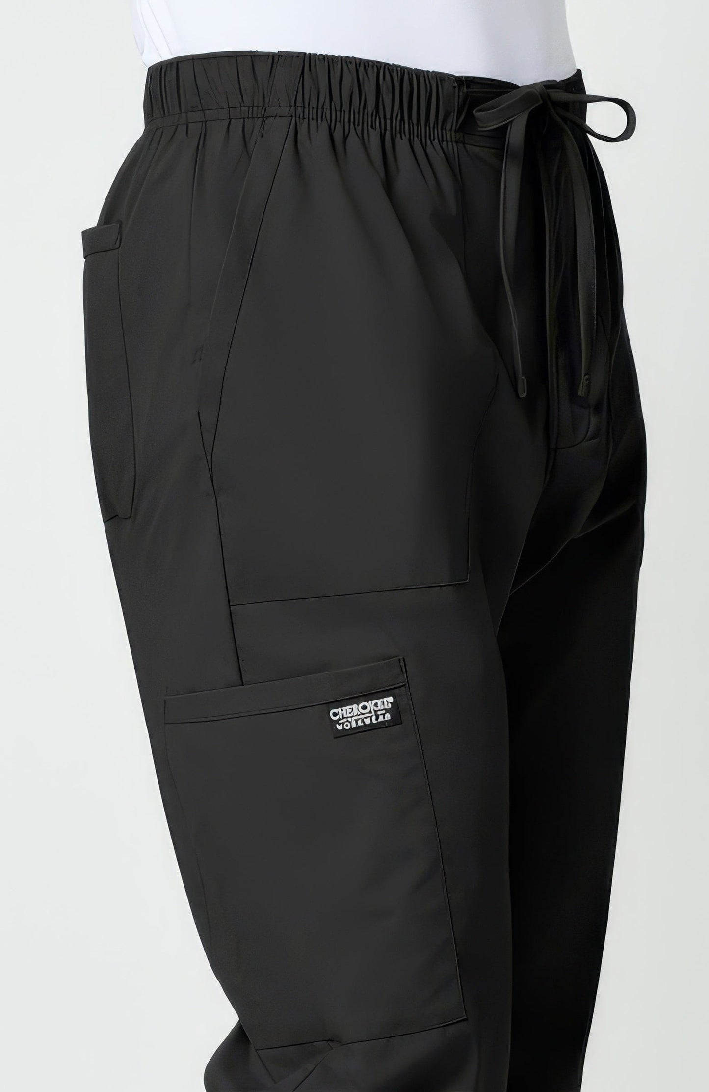 Cherokee Workwear Professionals WW190 Scrubs Pants Men's Tapered Leg Drawstring Cargo Black - BLK
