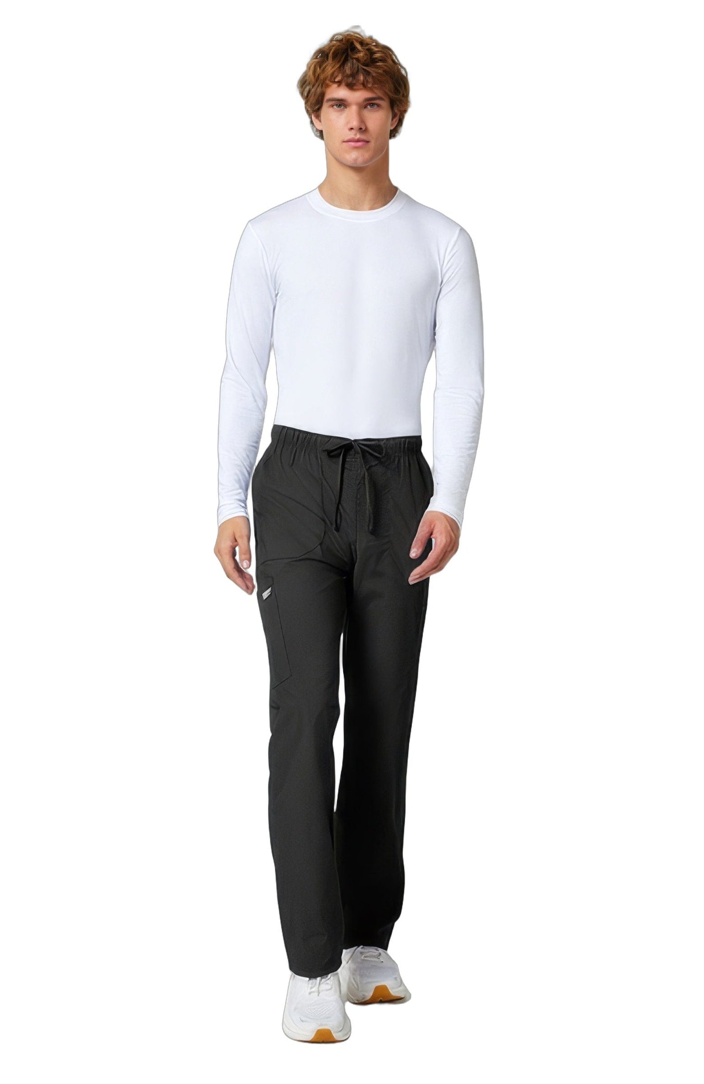 Cherokee Workwear Professionals WW190 Scrubs Pants Men's Tapered Leg Drawstring Cargo Black - BLK