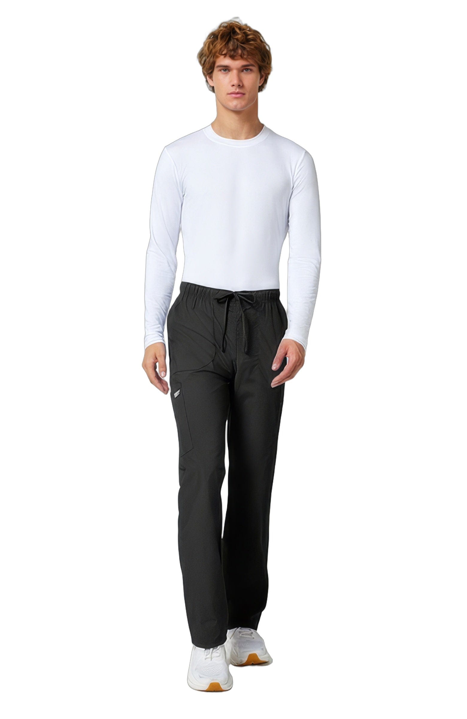 Cherokee Workwear Professionals WW190 Scrubs Pants Men's Tapered Leg Drawstring Cargo Black - BLK
